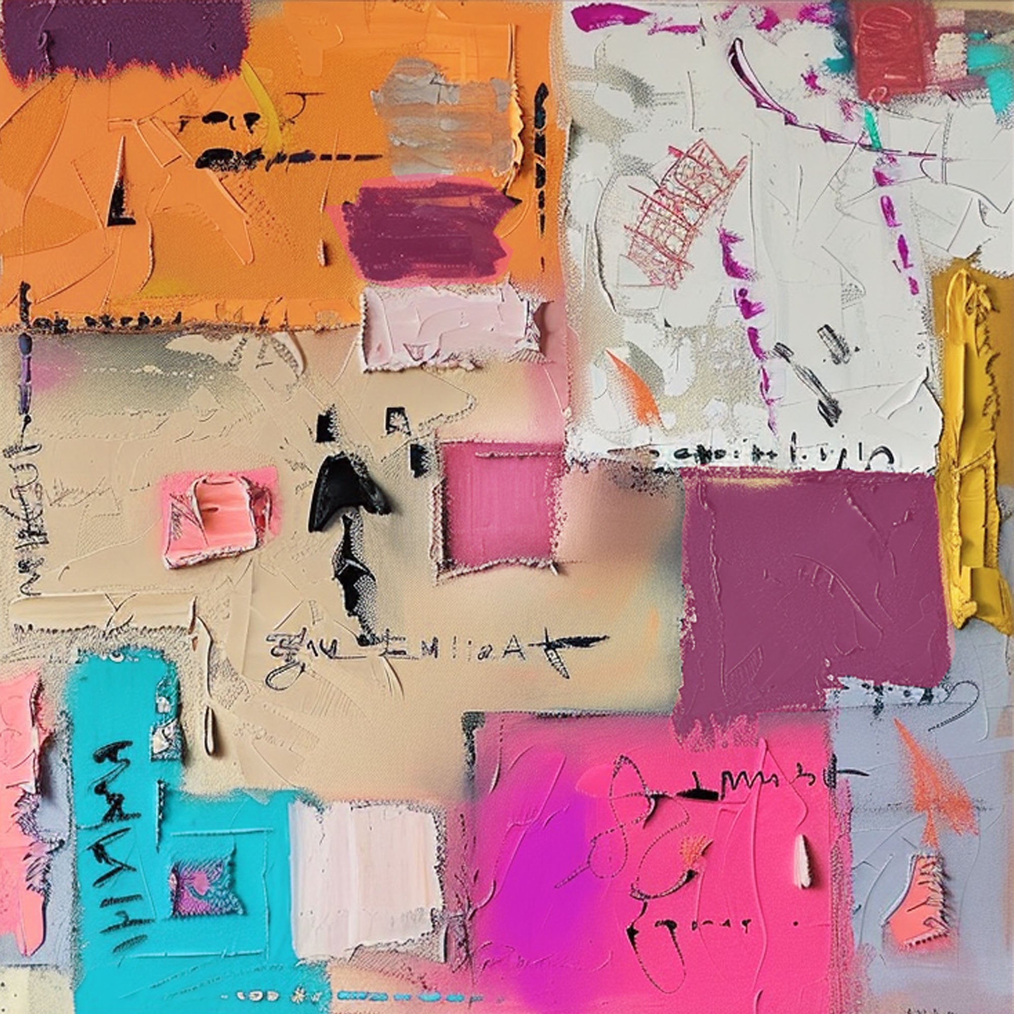 VIBRANT COLLAGE: Texture Wall Art, Hand-Painted Multicolored Abstract Plaster Relief 3D Textured Gallery Art