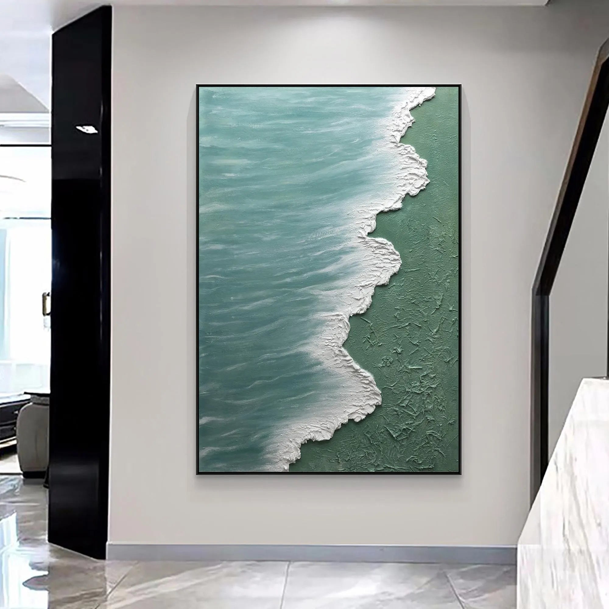 Azure Surf – Heavy Impasto Seascape Oil Landscape Painting | Coastal Modern Living Room & Bedroom Art