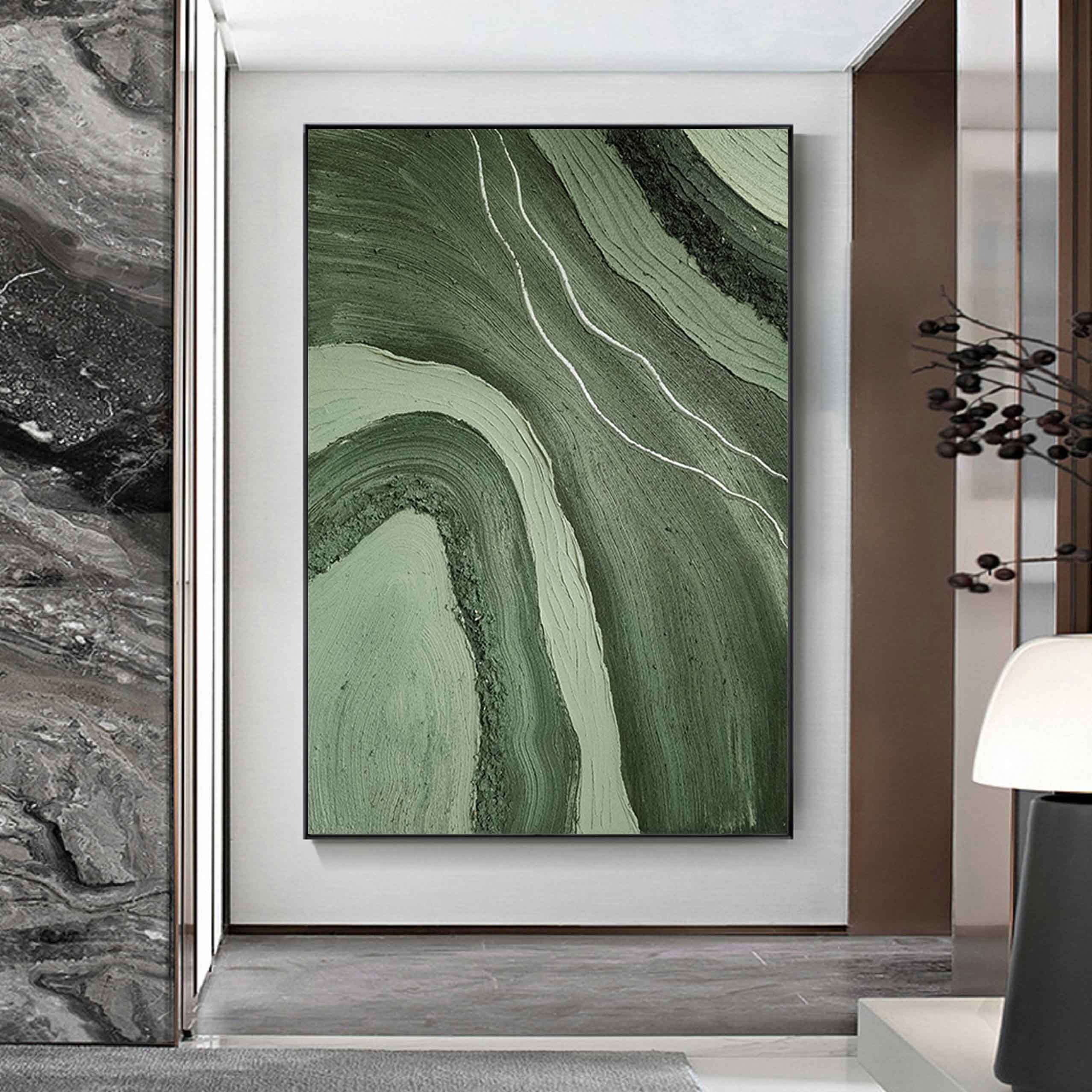 MOSS STRATA: Wabi-sabi Green Texture Art, Heavy Impasto Earthy Mineral Oil Painting