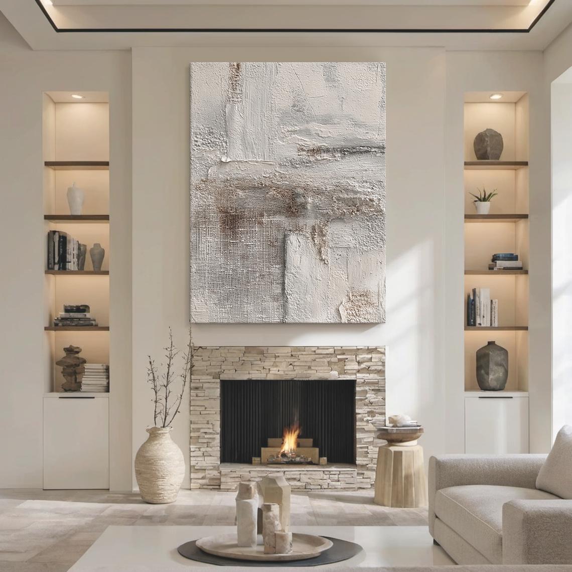 Ancient Echo – Hand-Painted Distressed Beige Plaster Effect Wabi-Sabi Painting | Japandi Organic Wabi-Sabi Living Room & Hallway Art