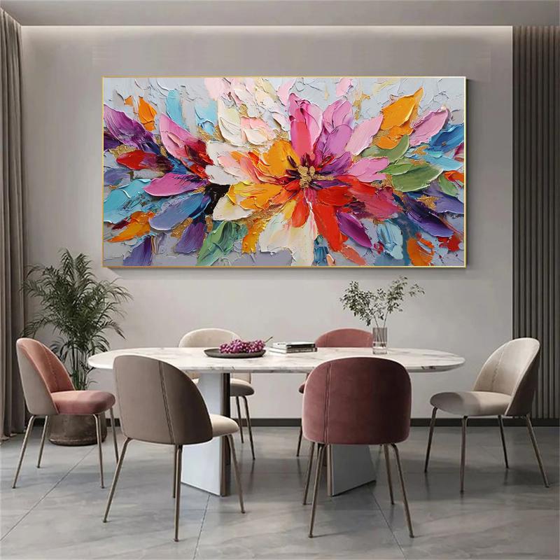Vibrant Eruption – Modern Abstract Expressionist Oil Painting | Impasto Floral Texture Living Room Art