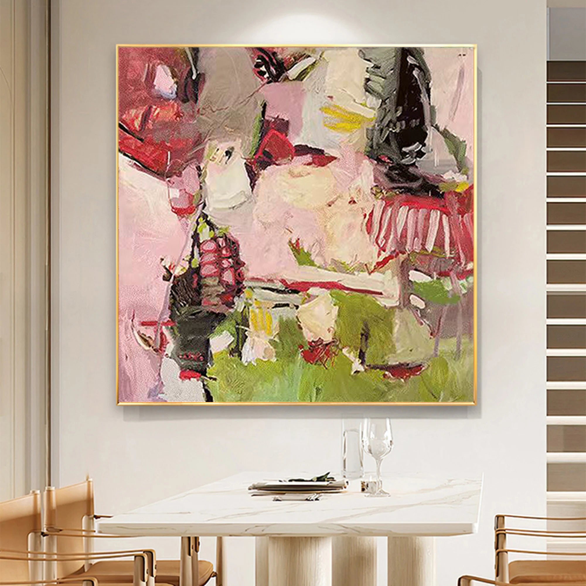 Midsummer Concerto – Modern Expressionist Pink & Green Abstract Painting | Mid-Century Vintage Hallway Art