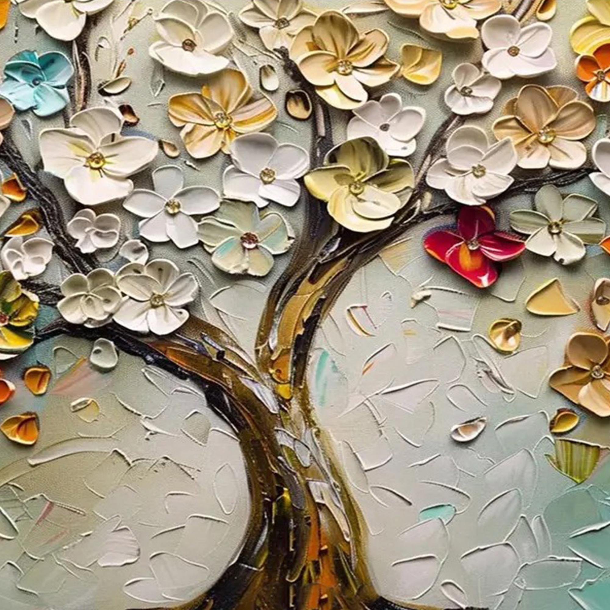 Blossom Symphony – Vibrant Floral Relief Texture Painting | Vibrant Botanical Living Room & Dining Room Art