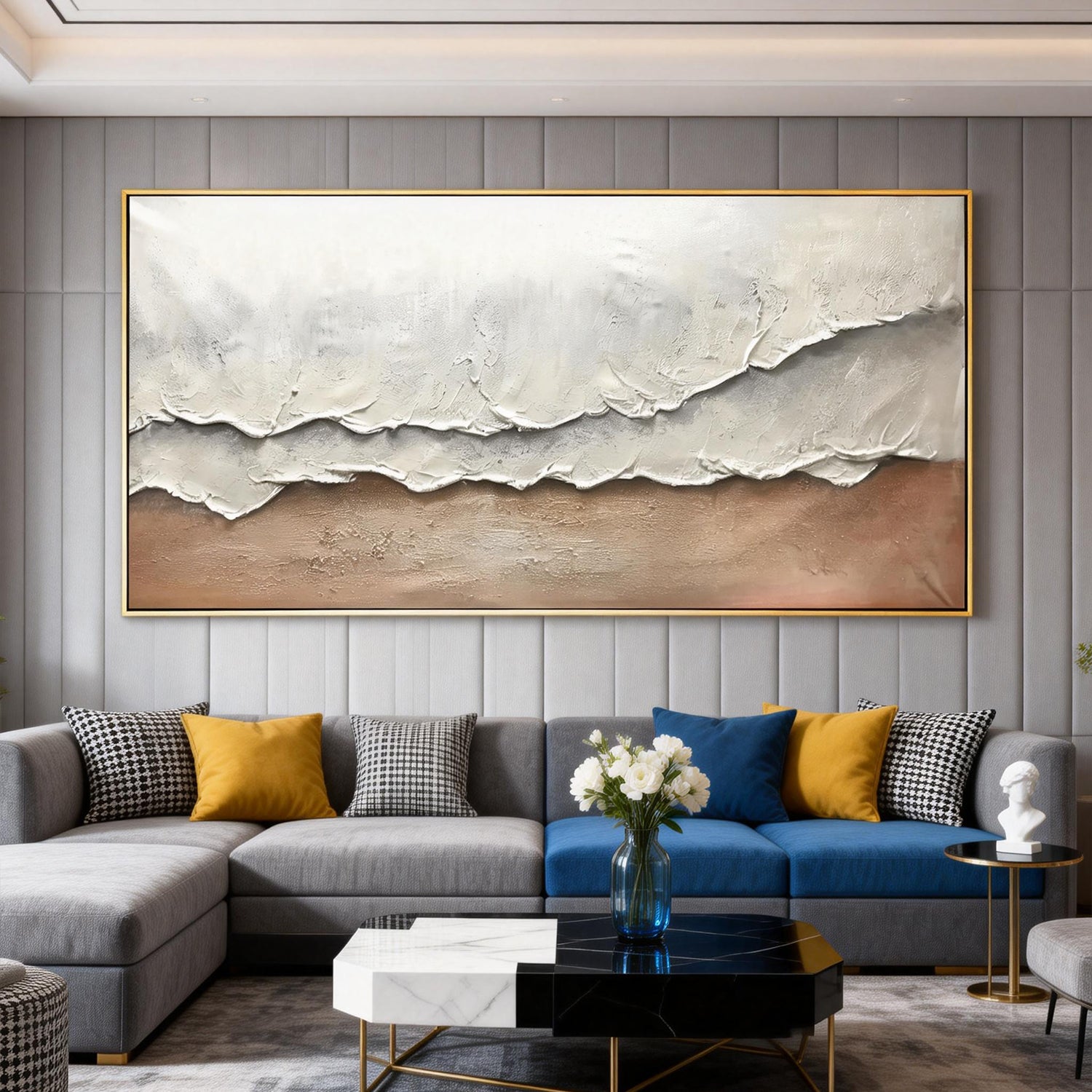 Whispering Sands – Modern Minimalist Creamy Ocean Wave Painting | Wabi-Sabi Textured Living Room Art