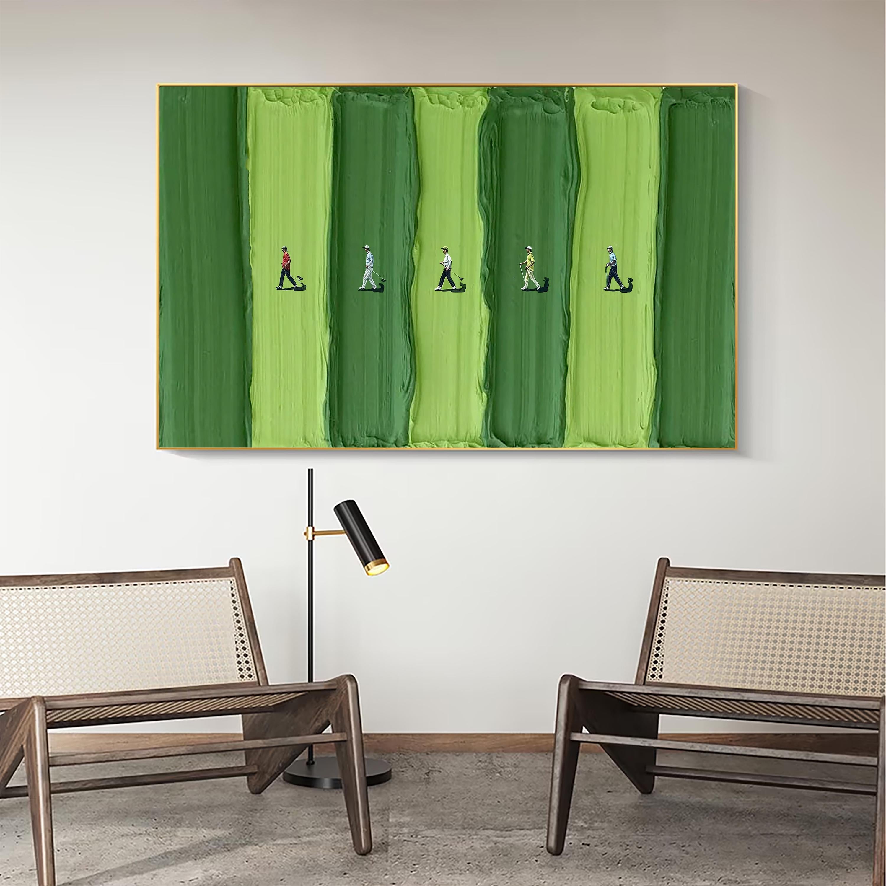 Walking the Green – Modern Golf Fairway Relief Sport Painting | Contemporary Sport Home Office & Living Room Art