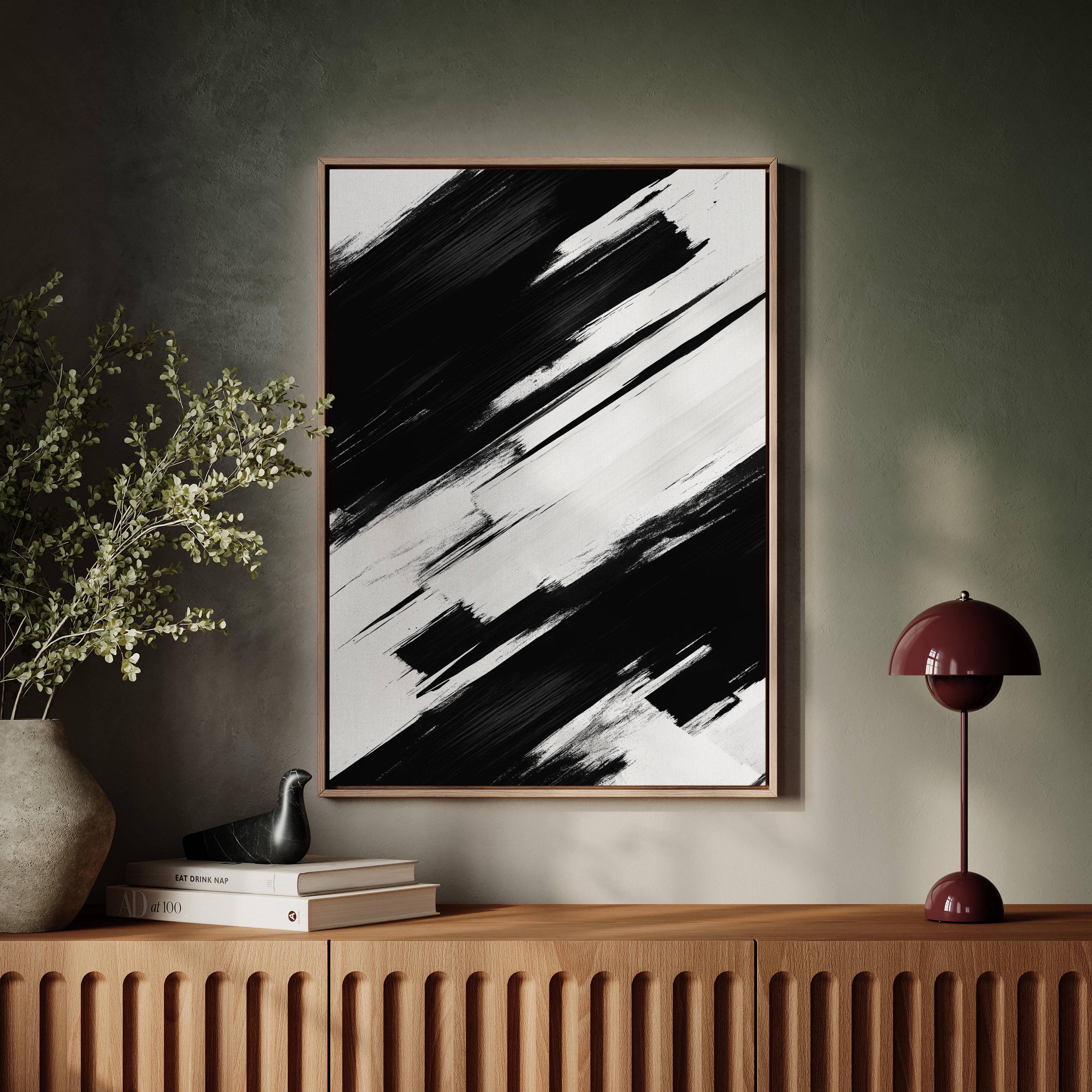 STRIKING NOIR: Bold Black & White Abstract Painting, Heavy Texture Industrial Wall Art