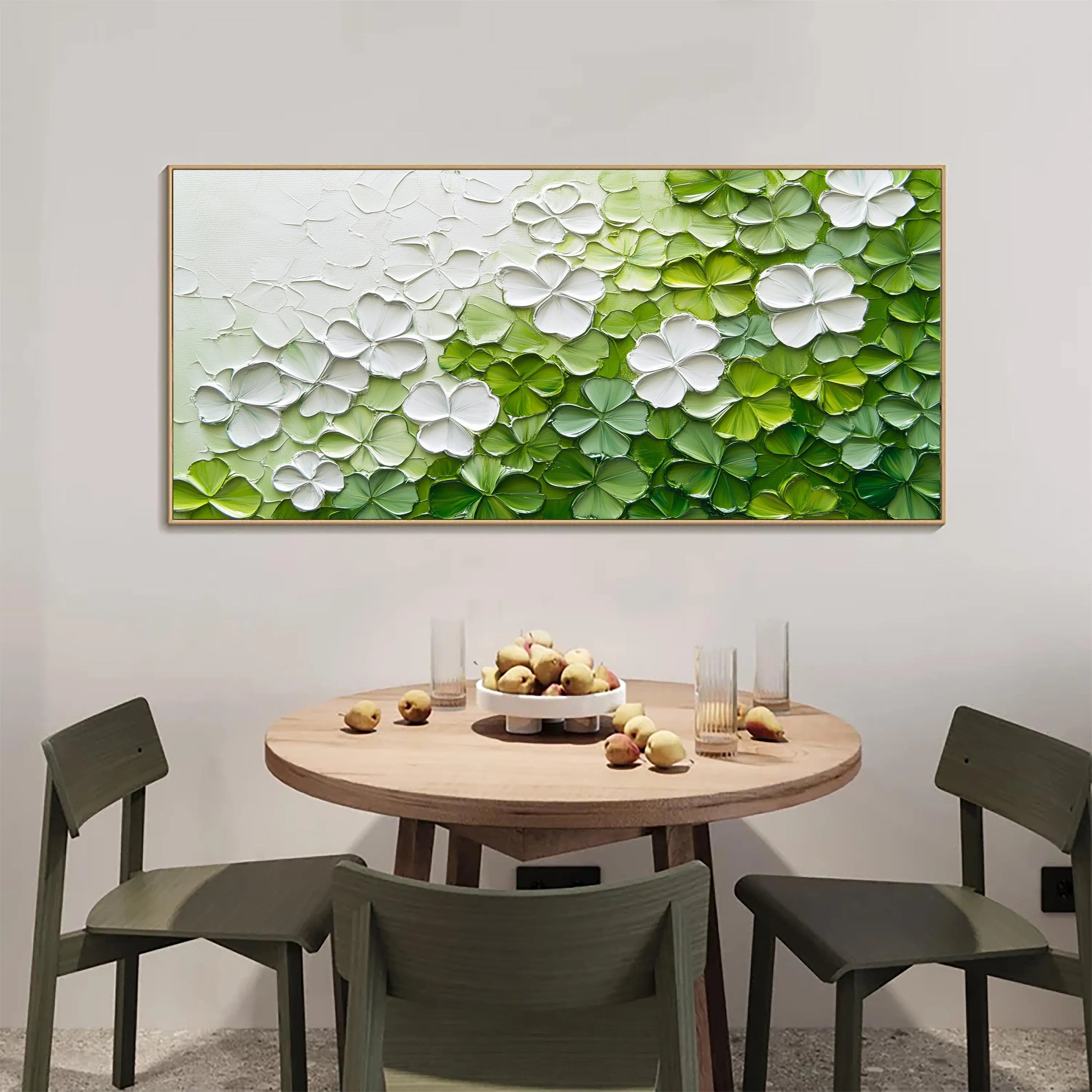 Lush Bloom – Modern White & Sage Green Relief Floral Painting | Tropical Botanical Bedroom & Dining Room Art