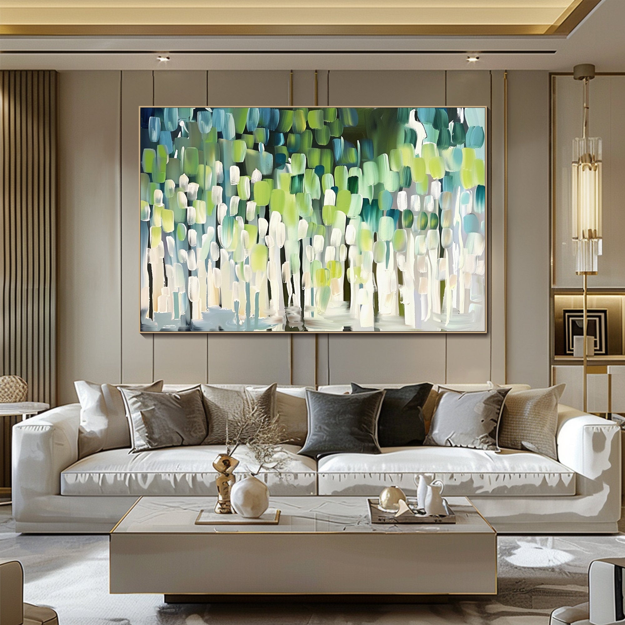 Mint Rhythm – 3D Heavy Texture Geometric Palette Knife Canvas Abstract Painting | Modern Abstract Living Room & Office Art