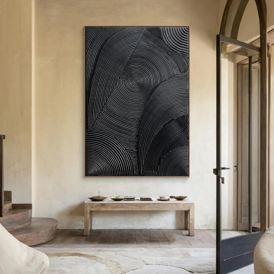 Onyx Matrix – Modern Linear Plaster Relief Texture Painting | Contemporary Plaster Texture Living Room & Office Art