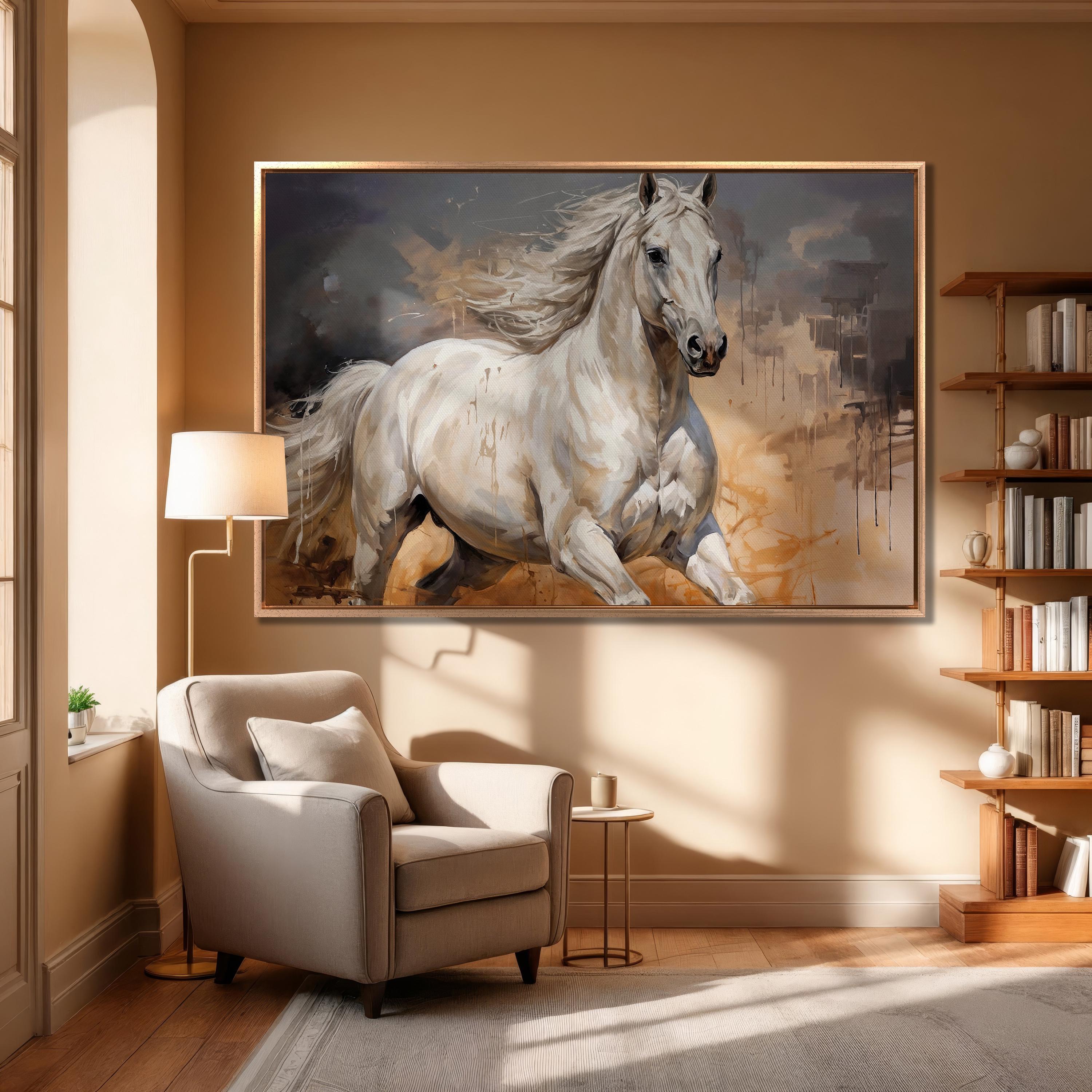 White Gallop – 3D Palette Knife Animal Texture Painting | Modern Abstract Living Room & Office Art