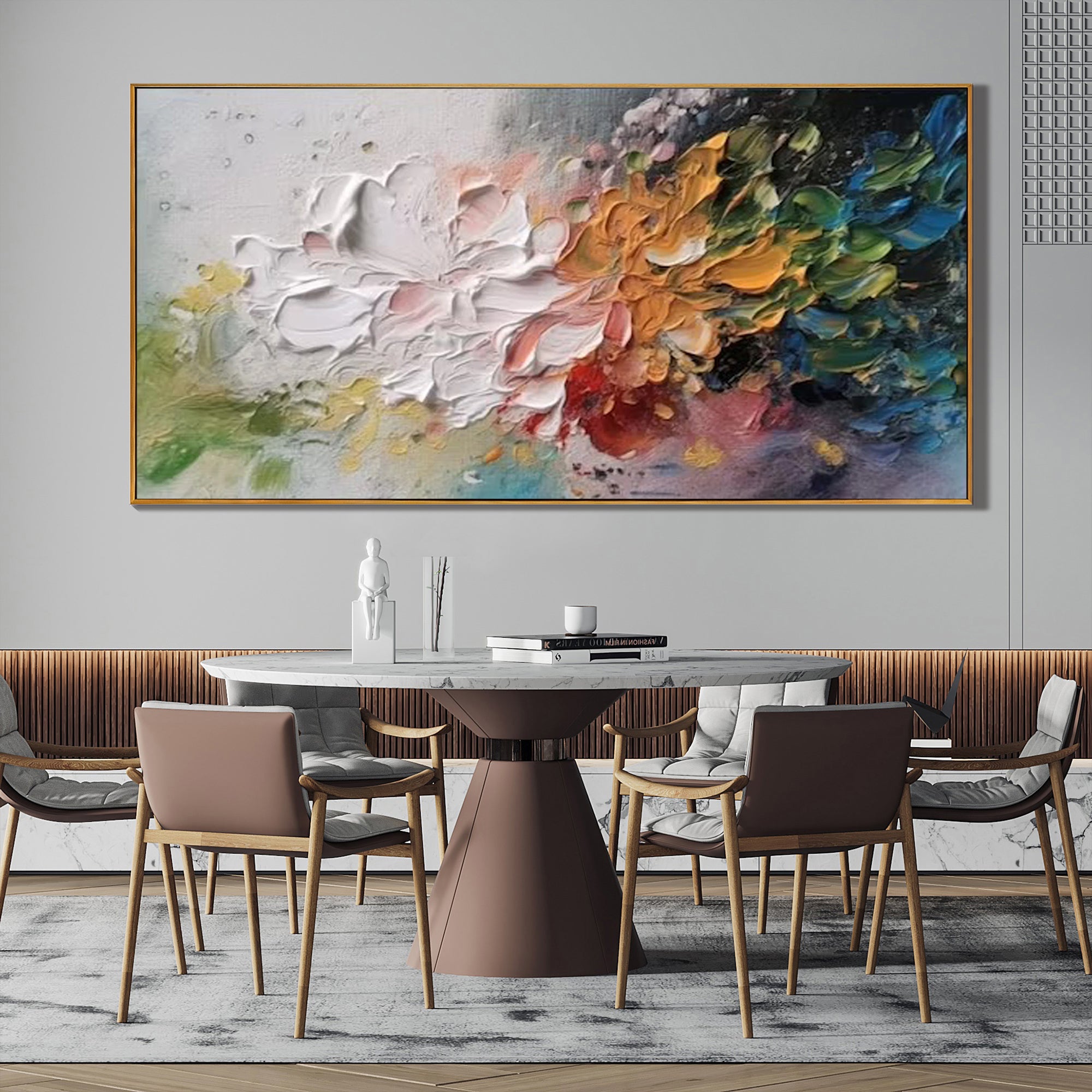 Prism Bloom – Hand-Painted Multicolored Palette Knife 3D Abstract Painting | Vibrant Botanical Living Room & Dining Room Art