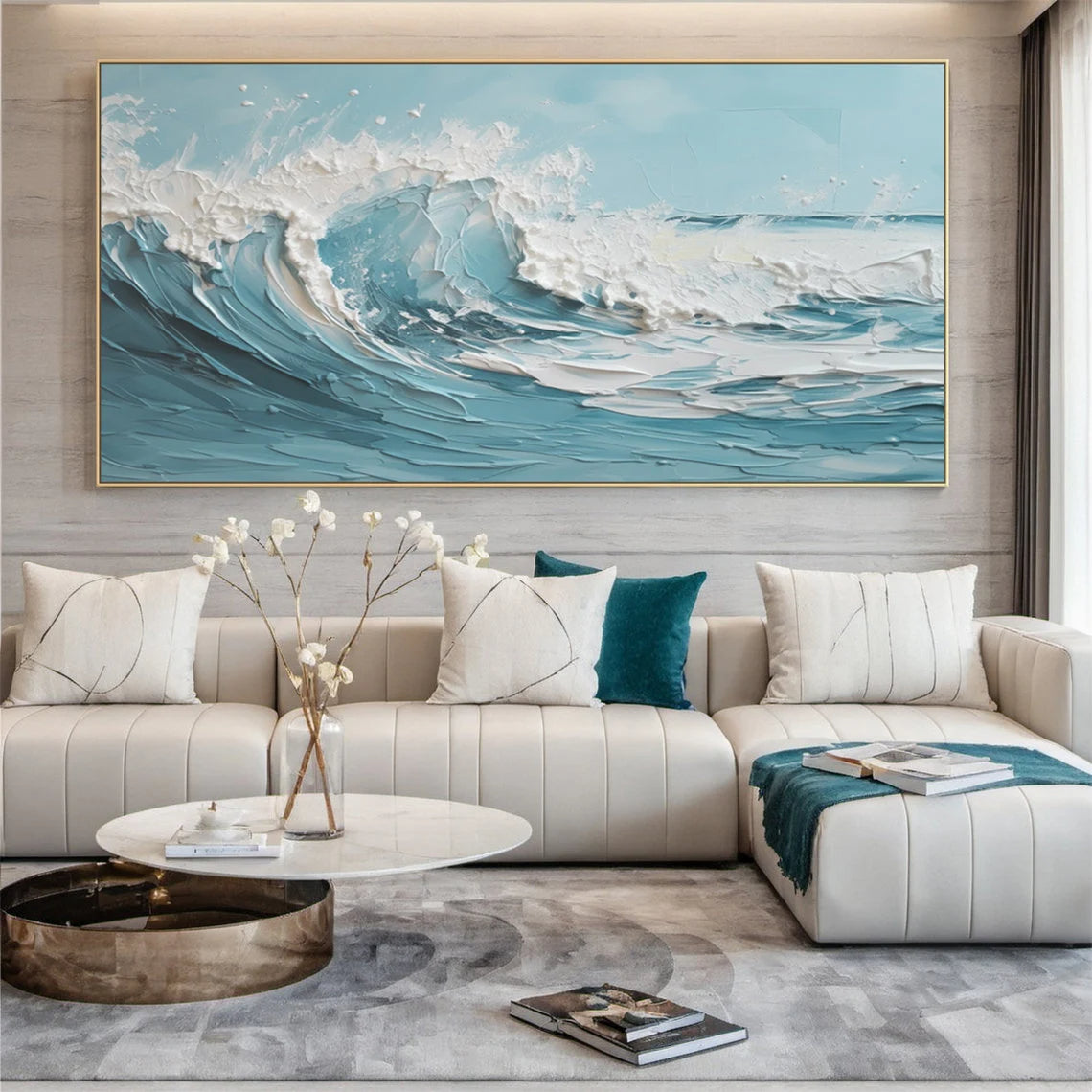 Crushing Tide – Hand-Painted 3D Impasto Ocean Wave Thick Seascape Painting | Coastal Modern Living Room & Bedroom Art