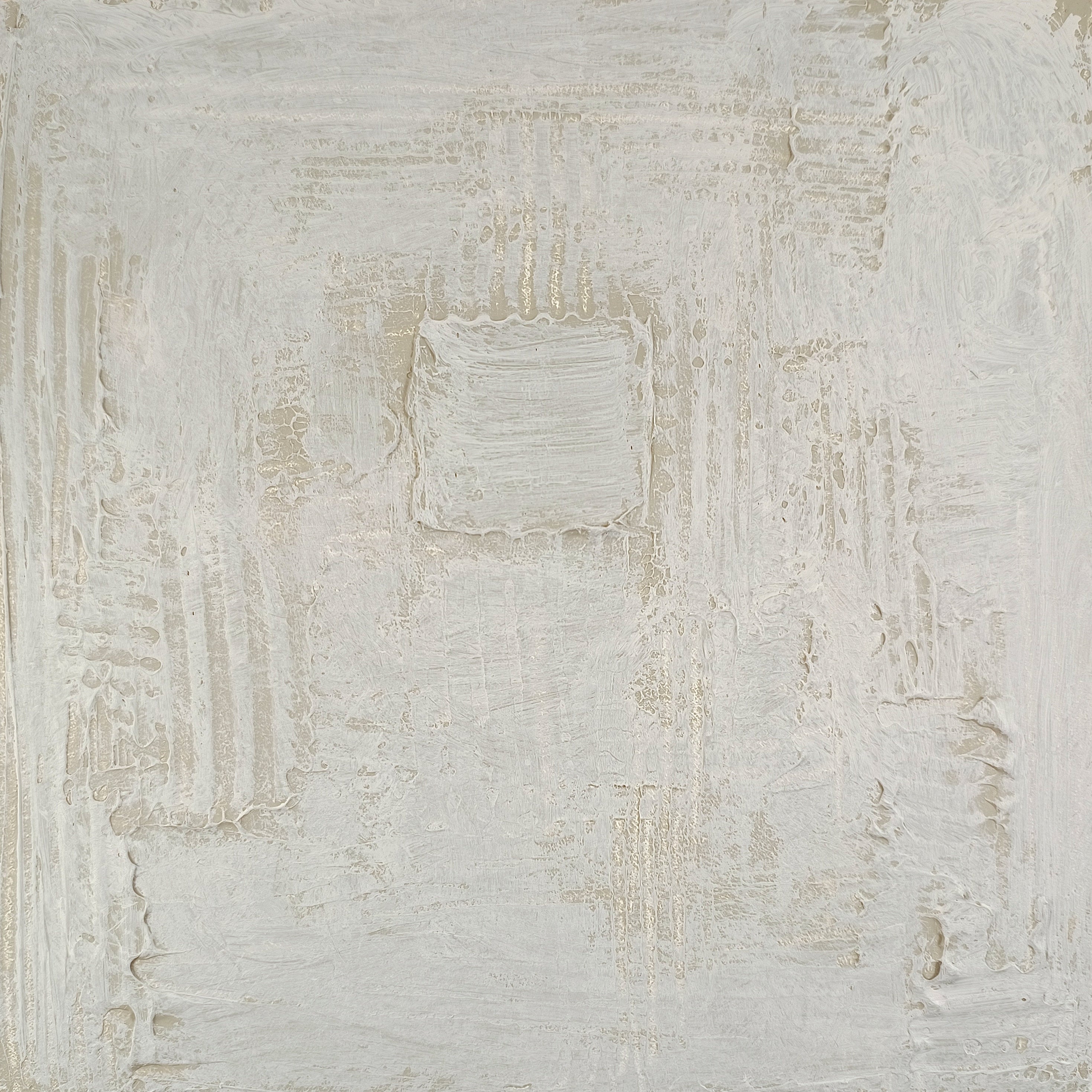 Ancient Square – Cream White Plaster Relief Wabi-Sabi Painting | Japandi Organic Wabi-Sabi Living Room & Hallway Art
