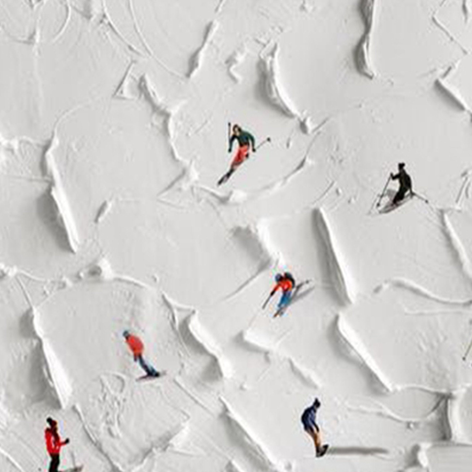 Alps Glide – Hand-Painted Minimalist Skiing Winter Athlete 3D Plaster Effect Sport Painting | Contemporary Sport Home Office & Living Room Art