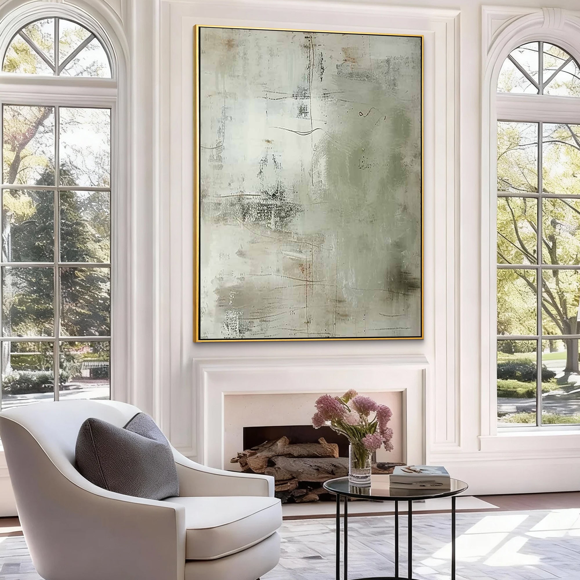 Timeless Trace – Minimalist Industrial Grey Plaster Effect Hand-Painted Wabi-Sabi Painting | Japandi Wabi-Sabi Living Room & Bedroom Art