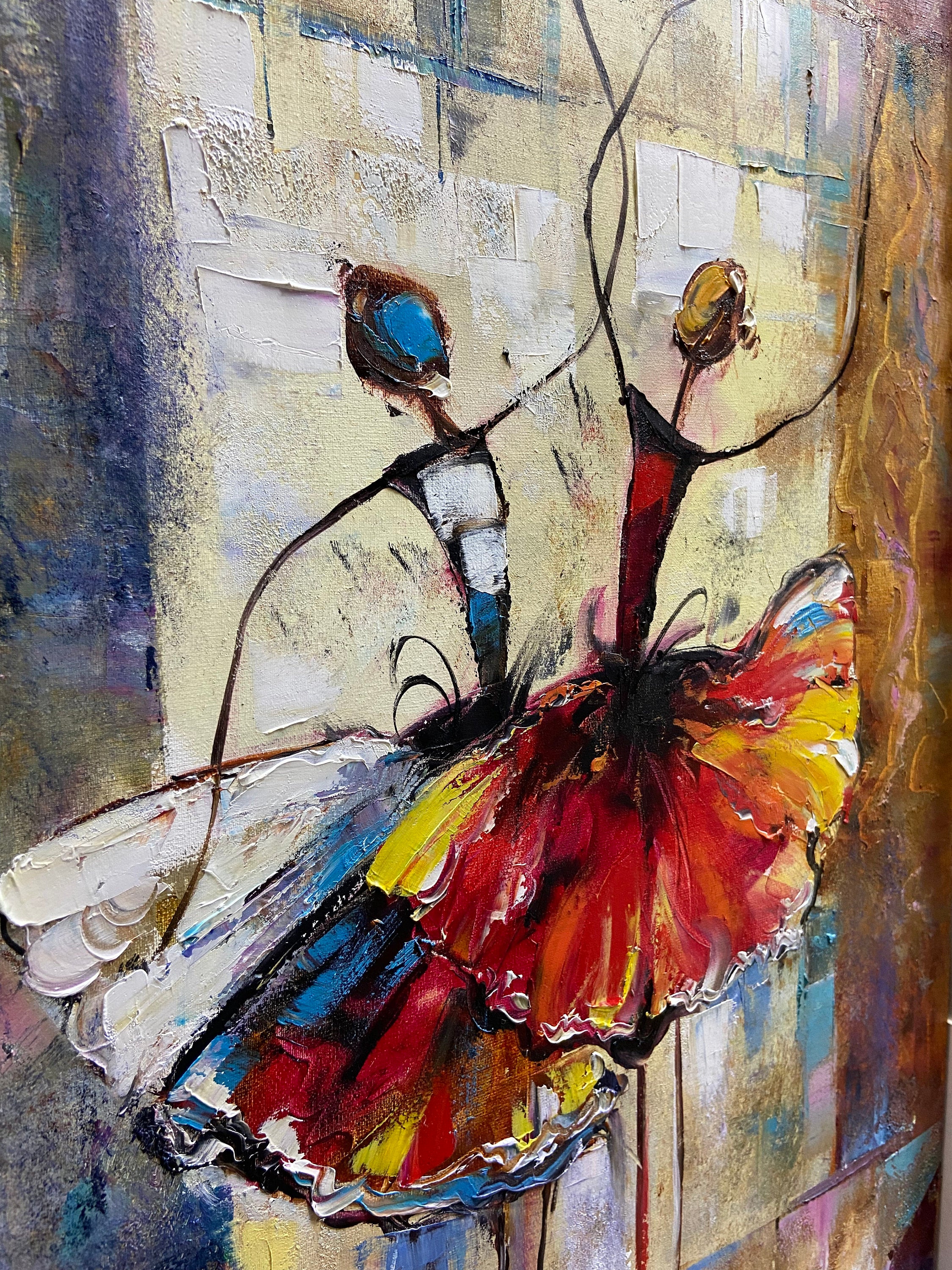 DANCING SOUL: Portrait Wall Art, Hand-Painted Abstract Ballet Dancers Modern Palette Knife Textured Oil Painting