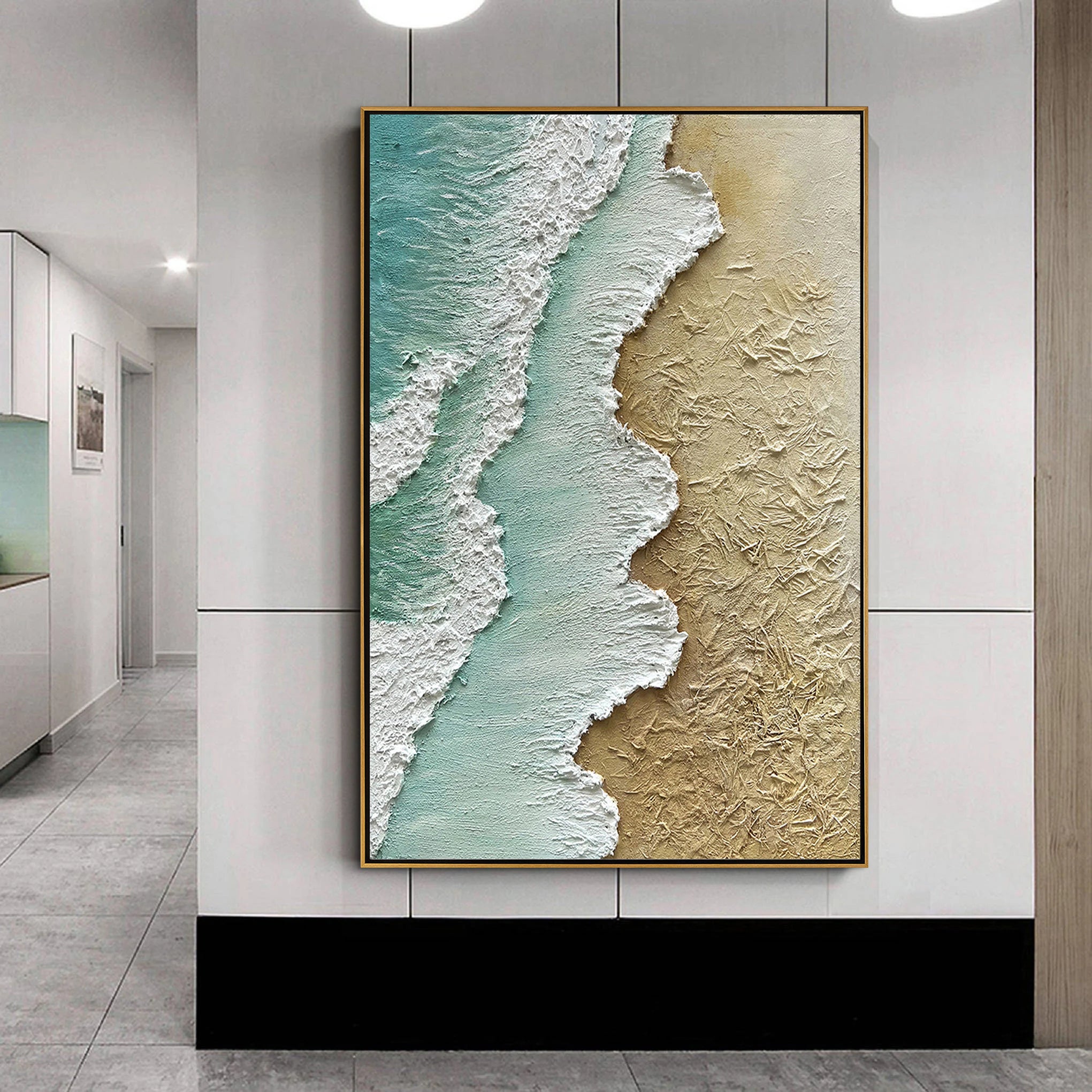 Emerald Coast – 3D Textured Seascape Abstract Heavy Painting | Coastal Modern Living Room & Bedroom Art