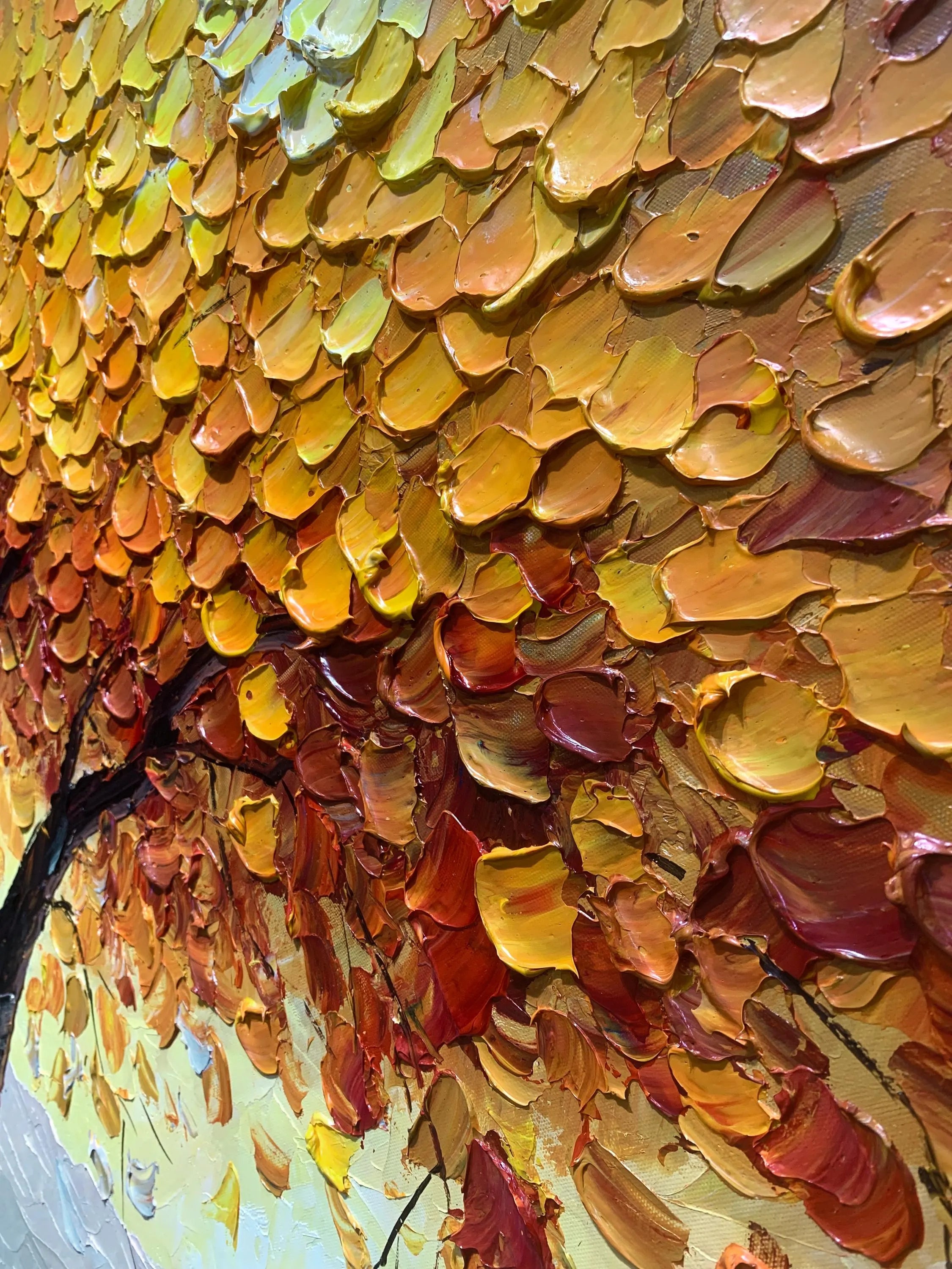 Golden Anthem – Modern Hand-Painted Impasto Oil Painting | Textured Tree of Life Living Room Art