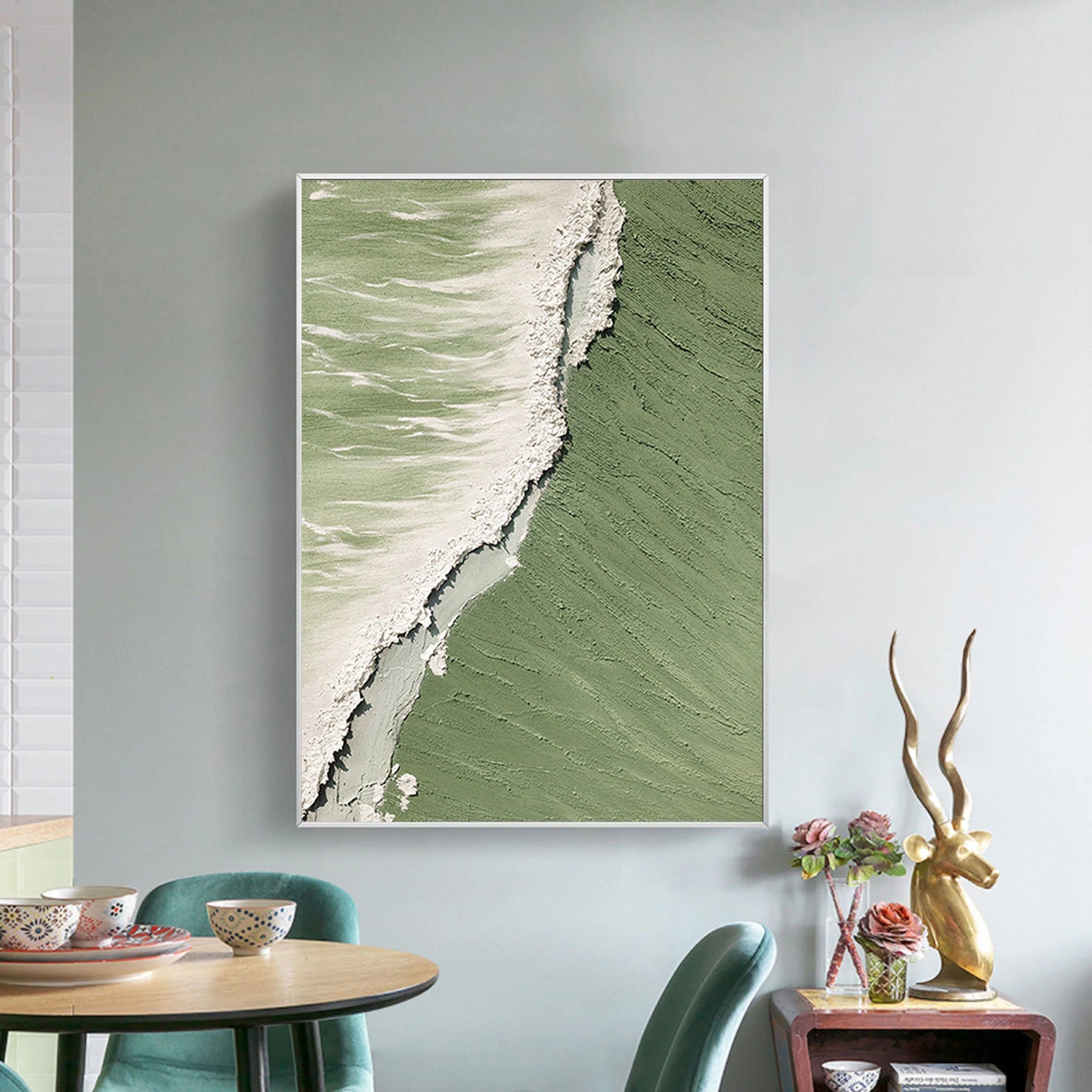 Gilded Grace – Heavy Texture Lady in Dress Decor Mid-century Painting | Contemporary Plaster Texture Living Room & Office Art