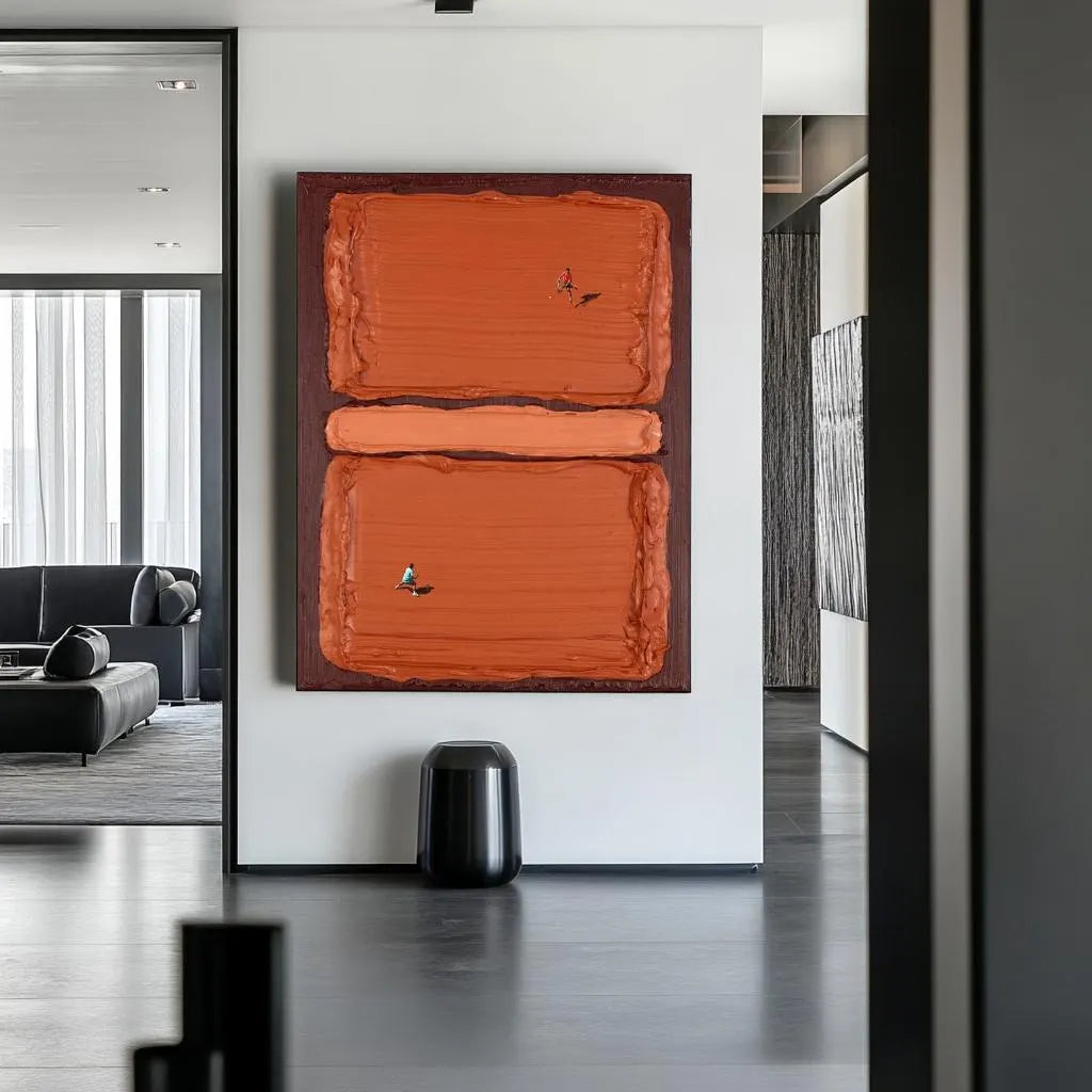 Clay Court – Hand-Painted Terracotta Tennis Court Minimalist Athletes Sport Painting | Contemporary Sport Home Office & Living Room Art