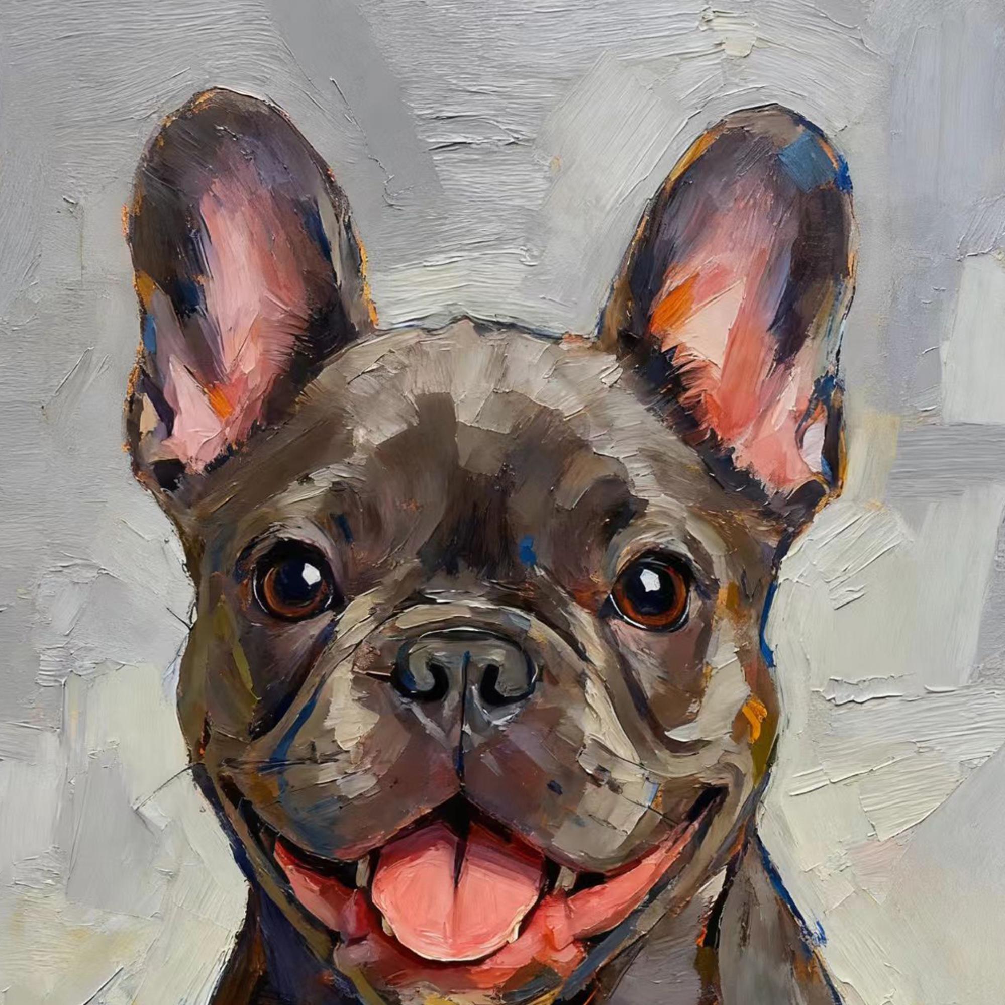 The Joyful Frenchie – Modern Impasto French Bulldog Texture Painting | Vibrant Living Room Art