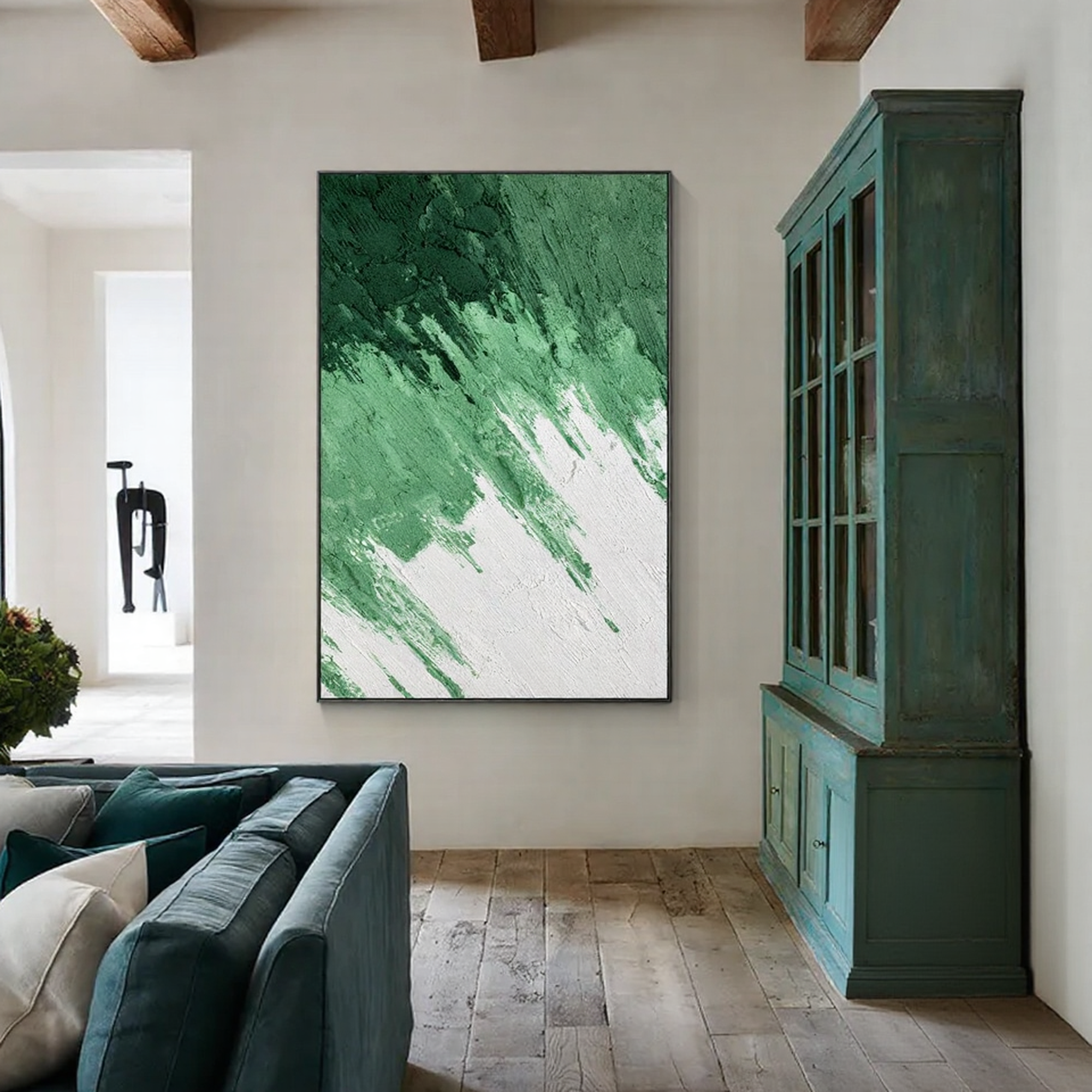 Forest Rhythm – Emerald Green Palette Knife Painting | Modern Abstract Textured Hallway Art