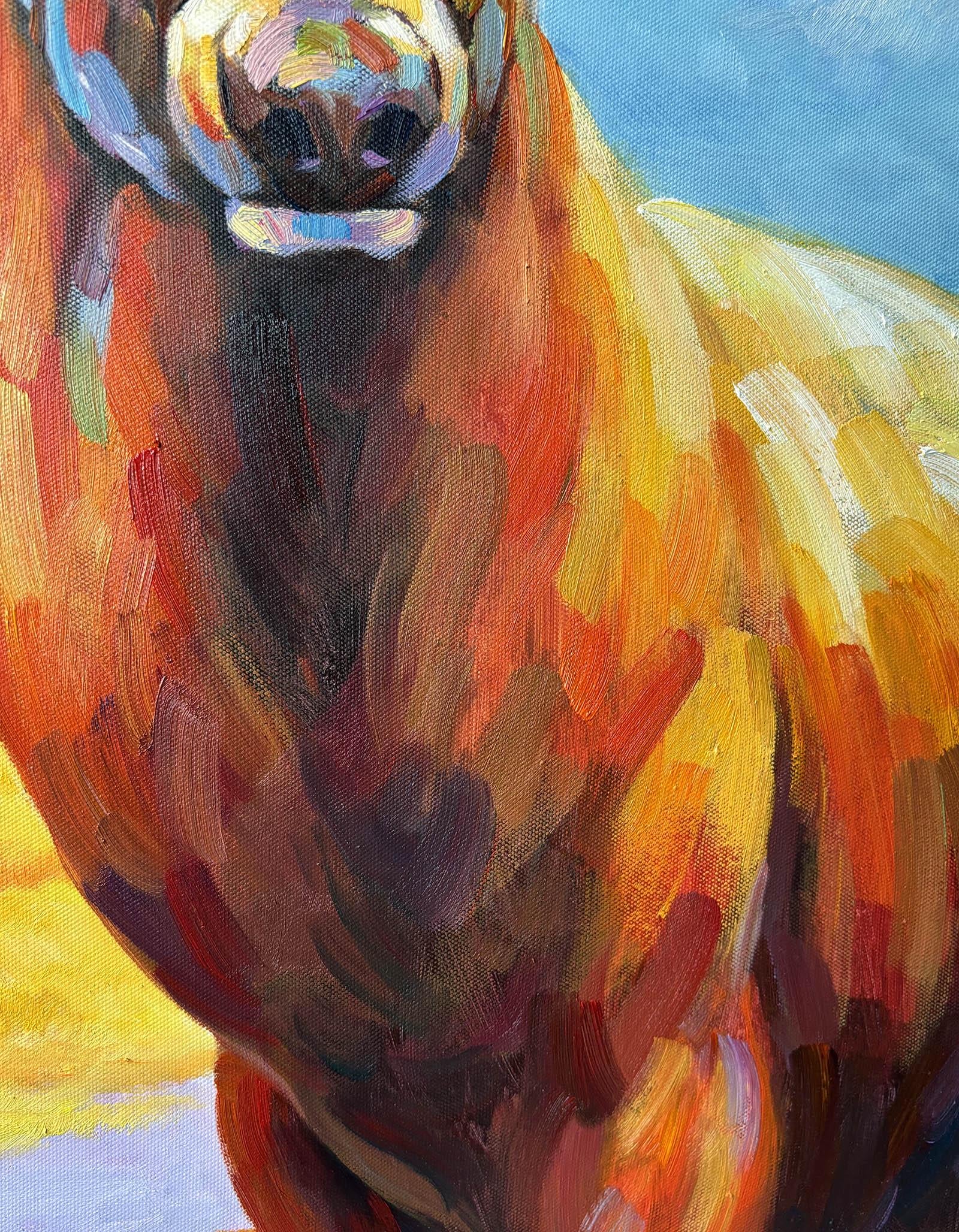 The Aurora Guardian – Contemporary Expressionist Majestic Stag Painting | Vibrant Statement Living Room Art