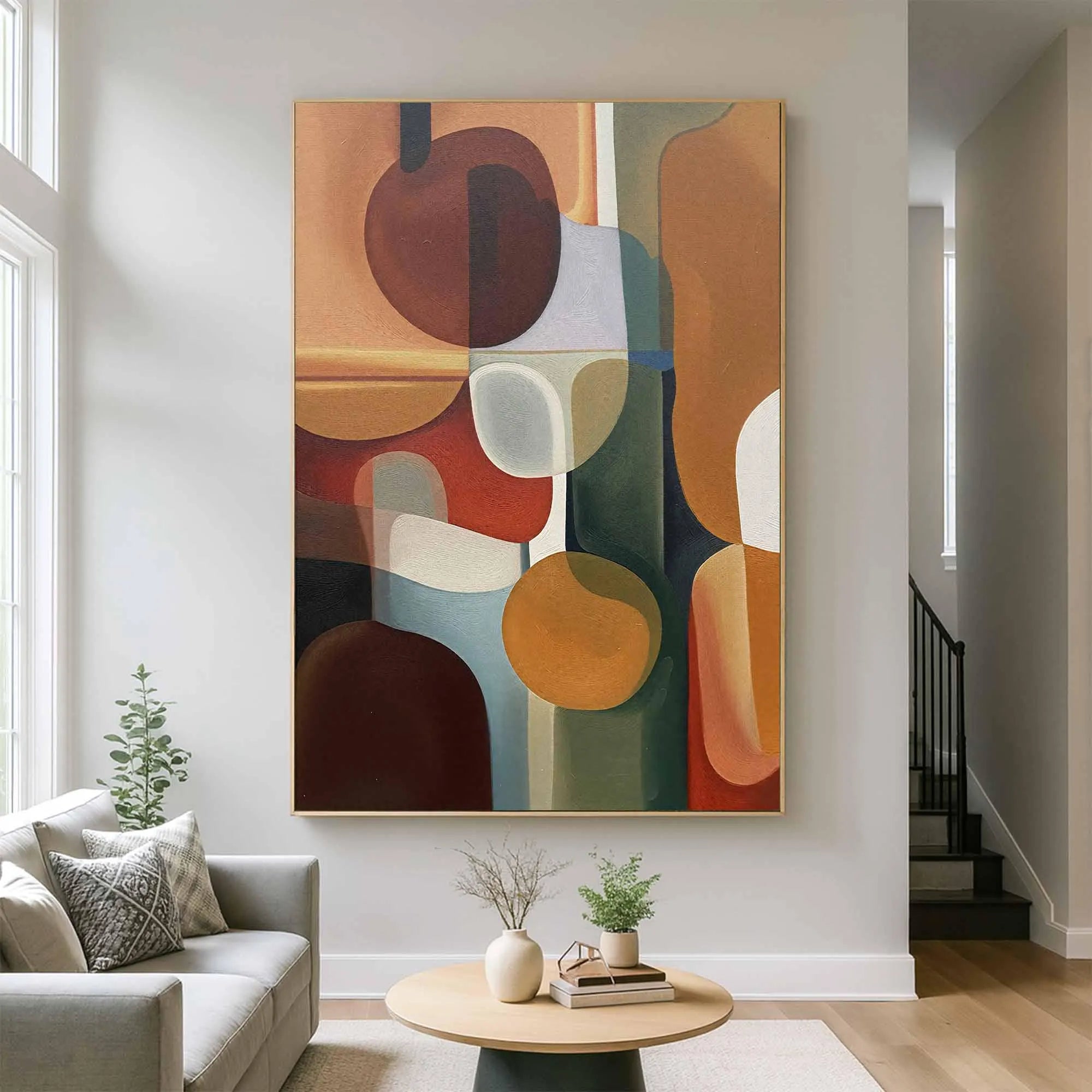 Retro Contour – Warm Earth Tone Geometric Abstract Painting | Modern Wabi-Sabi Living Room Art