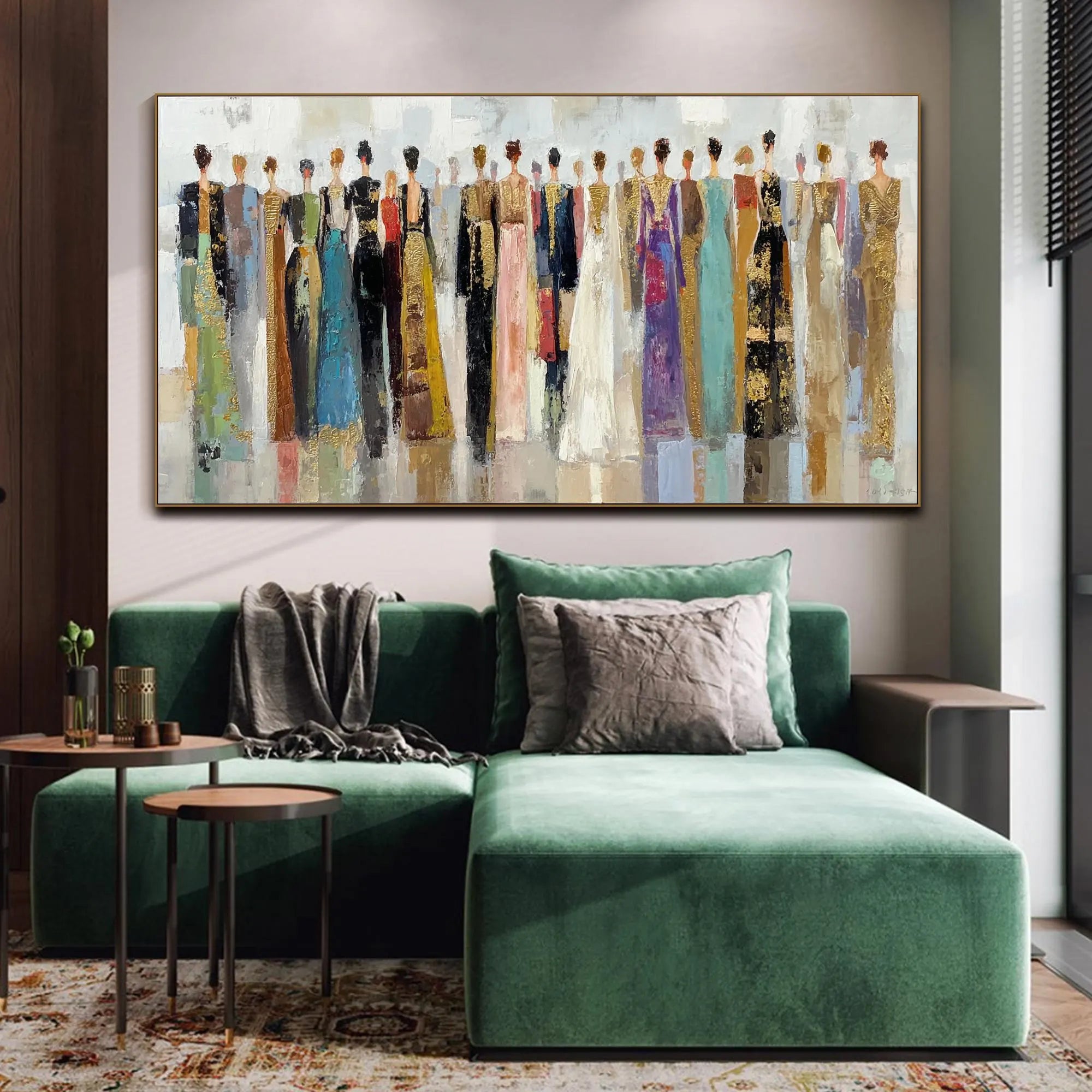 URBAN GATHERING: People Portrait Art, Hand-Painted Horizontal Abstract Crowd Figure 3D Textured Canvas Art
