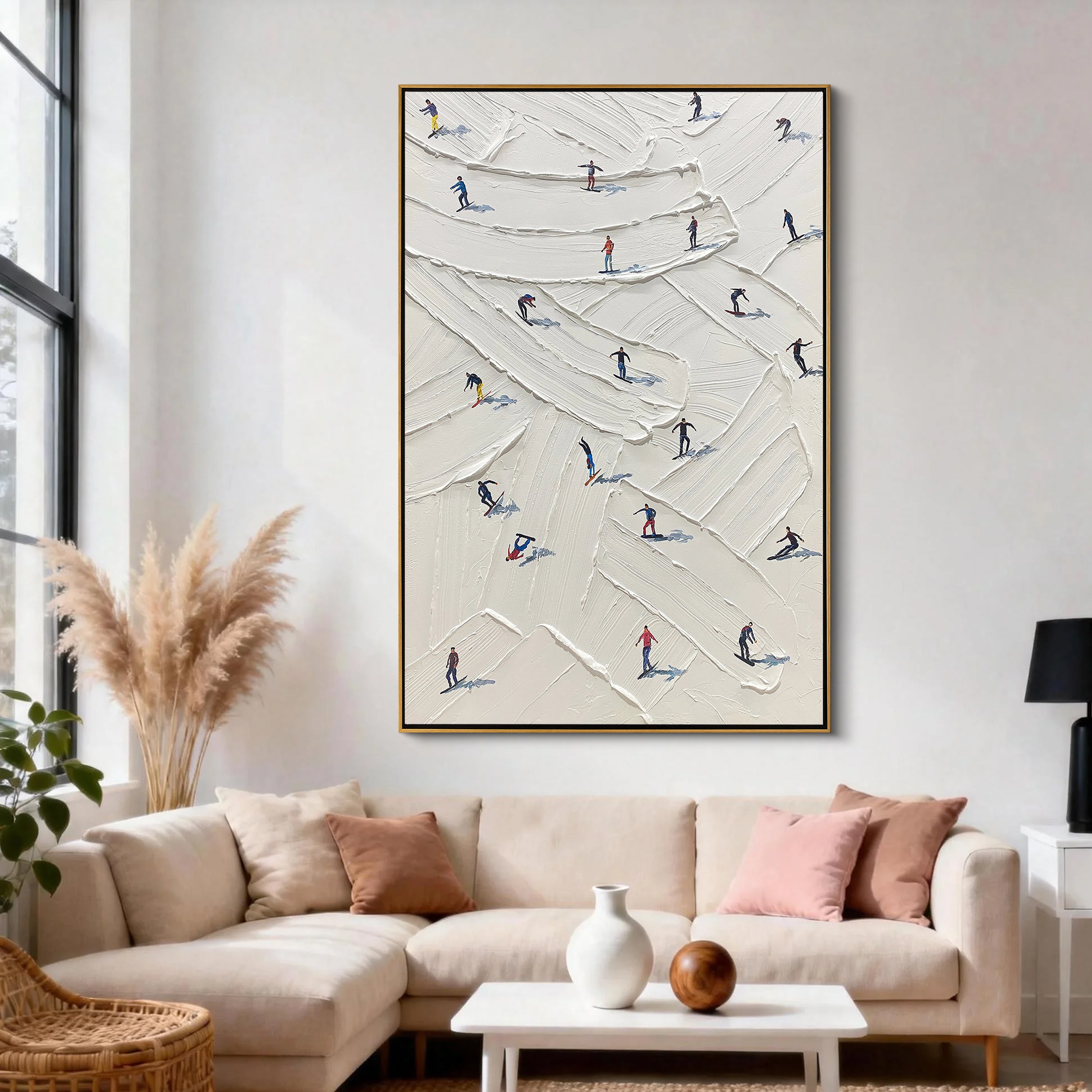 Winter Slope – Hand-Painted Minimalist Skiing Winter Athlete Sport Painting | Contemporary Sport Home Office & Living Room Art