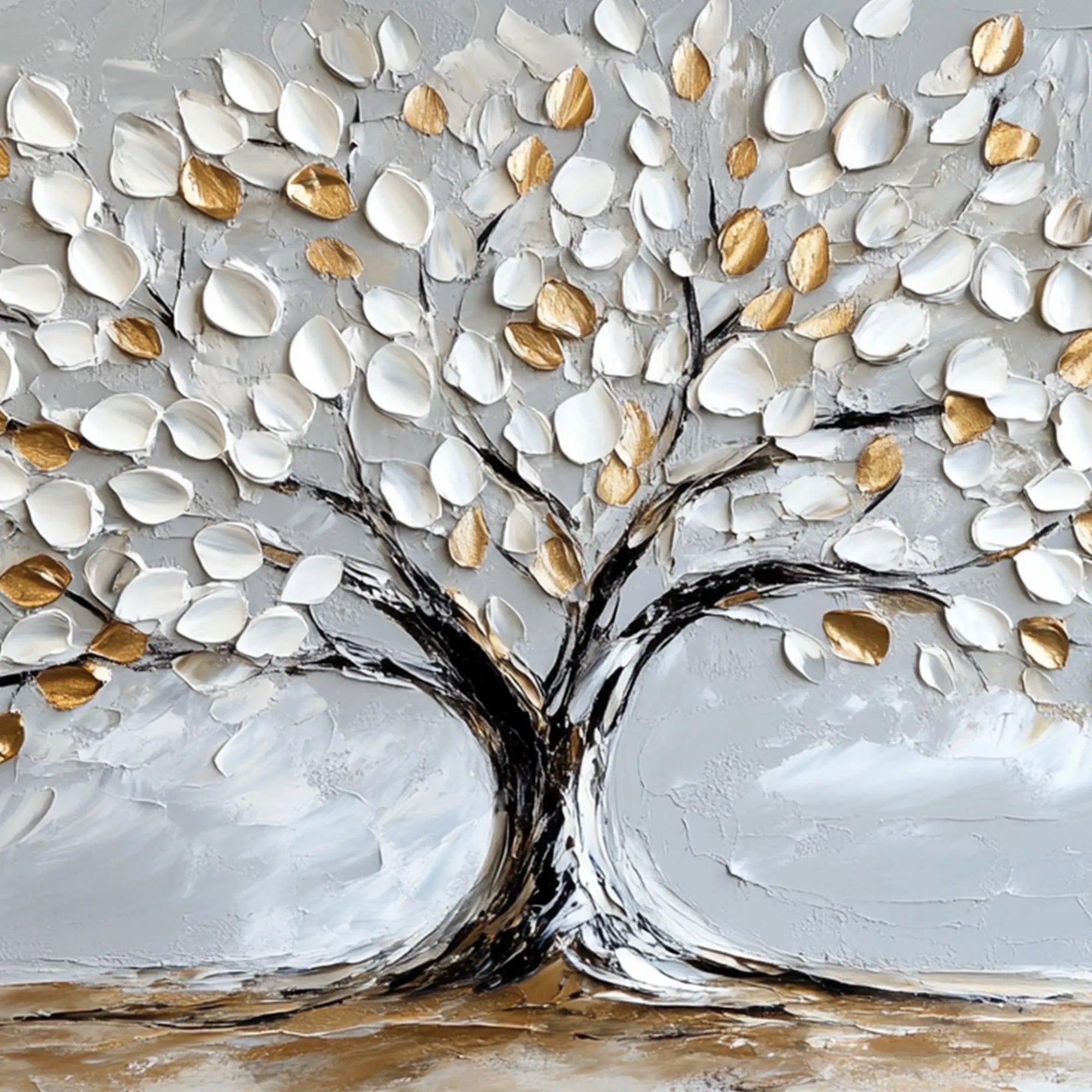 The Growth of Wealth – 3D Textured Tree of Life Painting | Modern Luxury Living Room Art