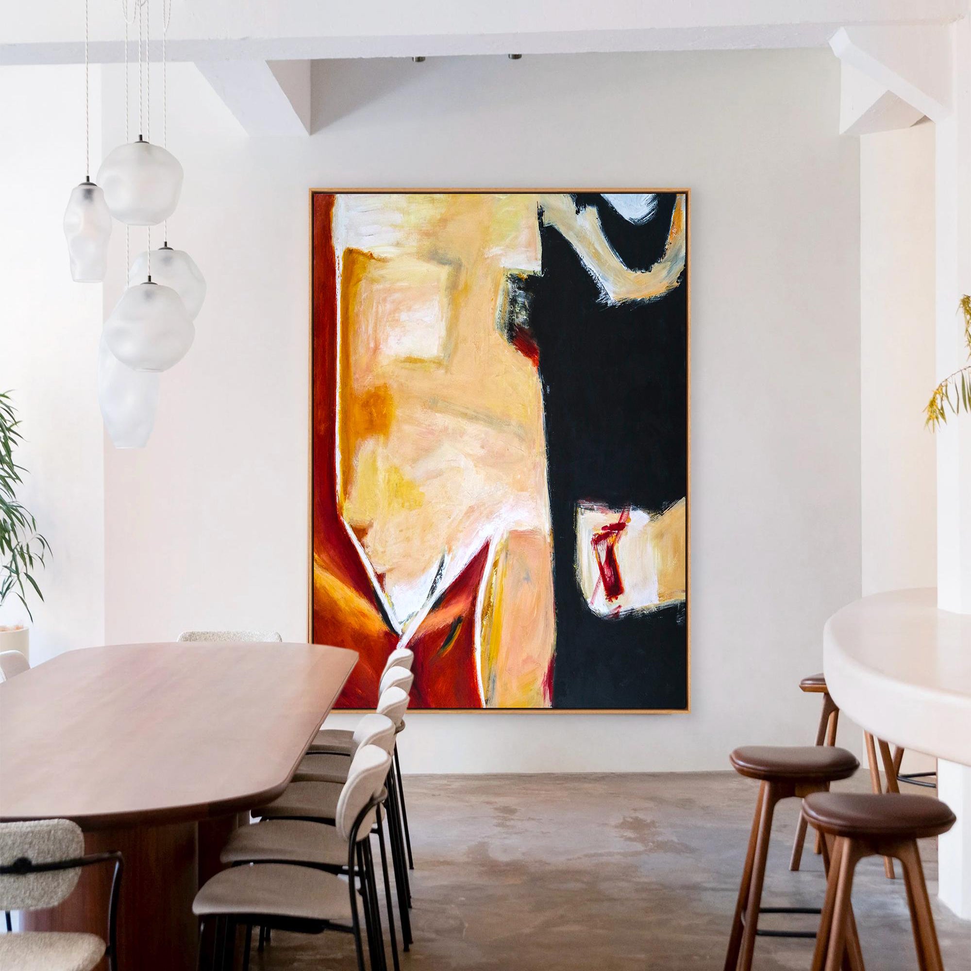 BOLD CONTRAST: Abstract Wall Art, Hand-Painted Black and Ochre Expressionist Palette Knife Heavy Texture Canvas Art