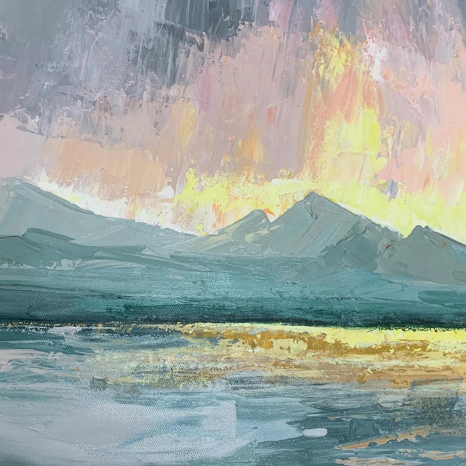 Ocean Glow – Impressionist Sunrise Impasto Texture Painting | Coastal Modern Living Room & Bedroom Art