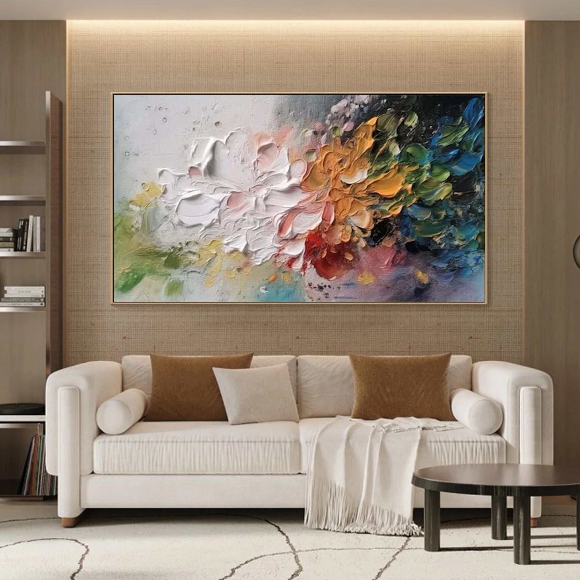 Prism Bloom – Hand-Painted Multicolored Palette Knife 3D Abstract Painting | Vibrant Botanical Living Room & Dining Room Art