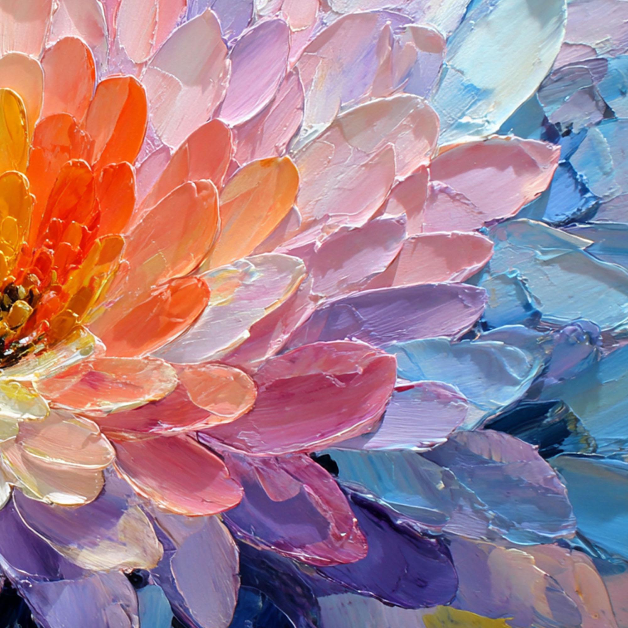 Vivid Bloom – Modern Rainbow Petal Relief Floral Painting | Vibrant Botanical Living Room & Dining Room Art