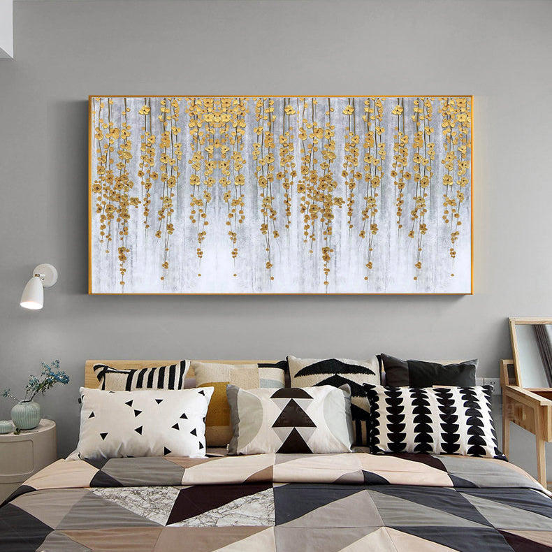 Golden Cascade – Luxury Gold Foil Hanging Vine Style Hand-Painted Floral Painting | Modern Luxury Botanical Bedroom & Living Room Art