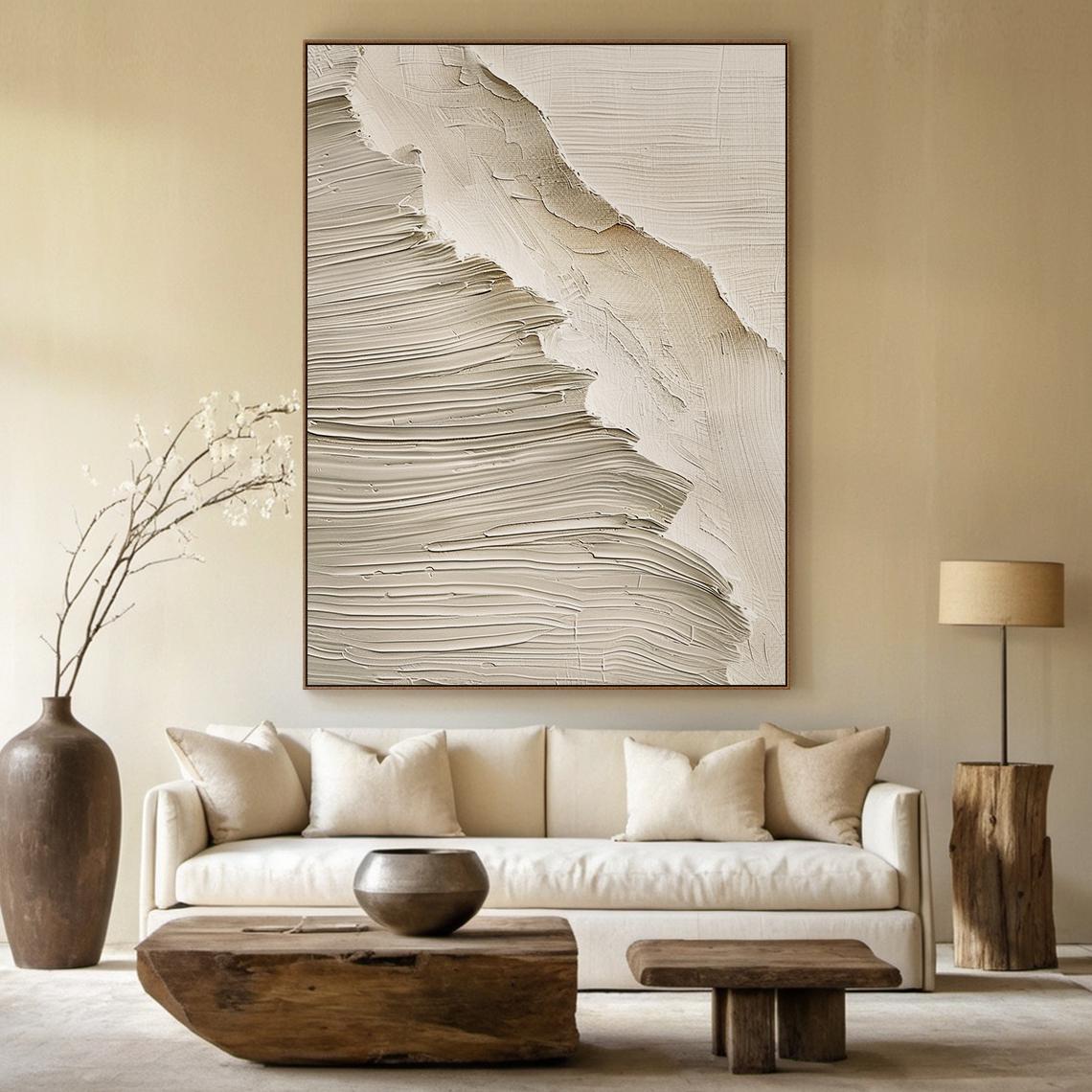 DESERT STRATA: Texture Wall Art, Hand-Painted Neutral Sandstone Plaster Effect Grained Relief Canvas Painting