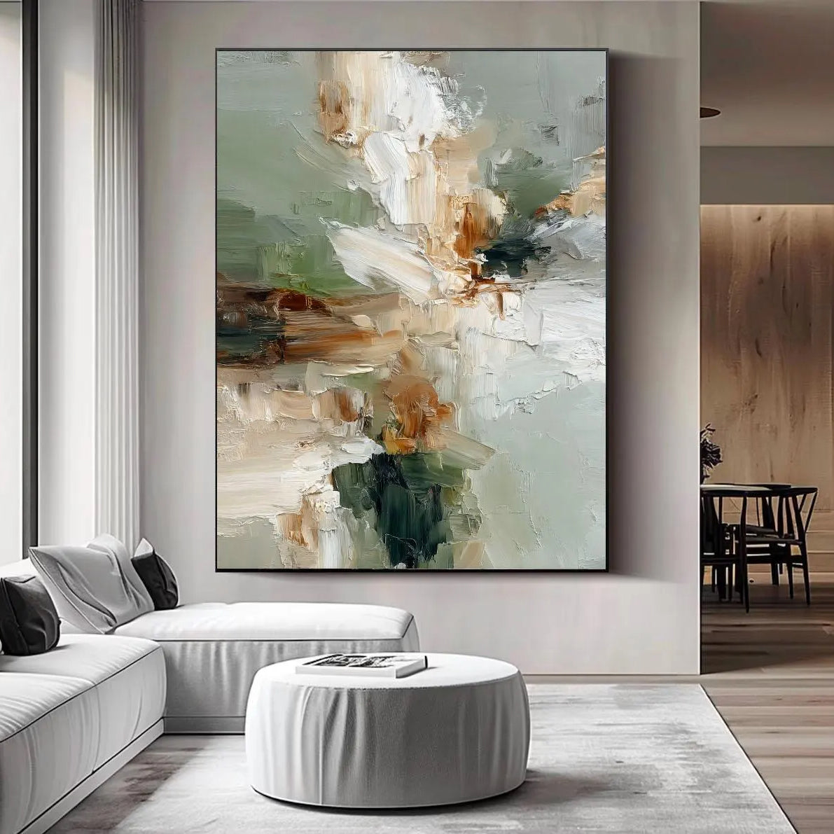 SAGE BLOSSOM: Abstract Wall Art, Hand-Painted Morandi Green and White Palette Knife 3D Impasto Textured Studio Art