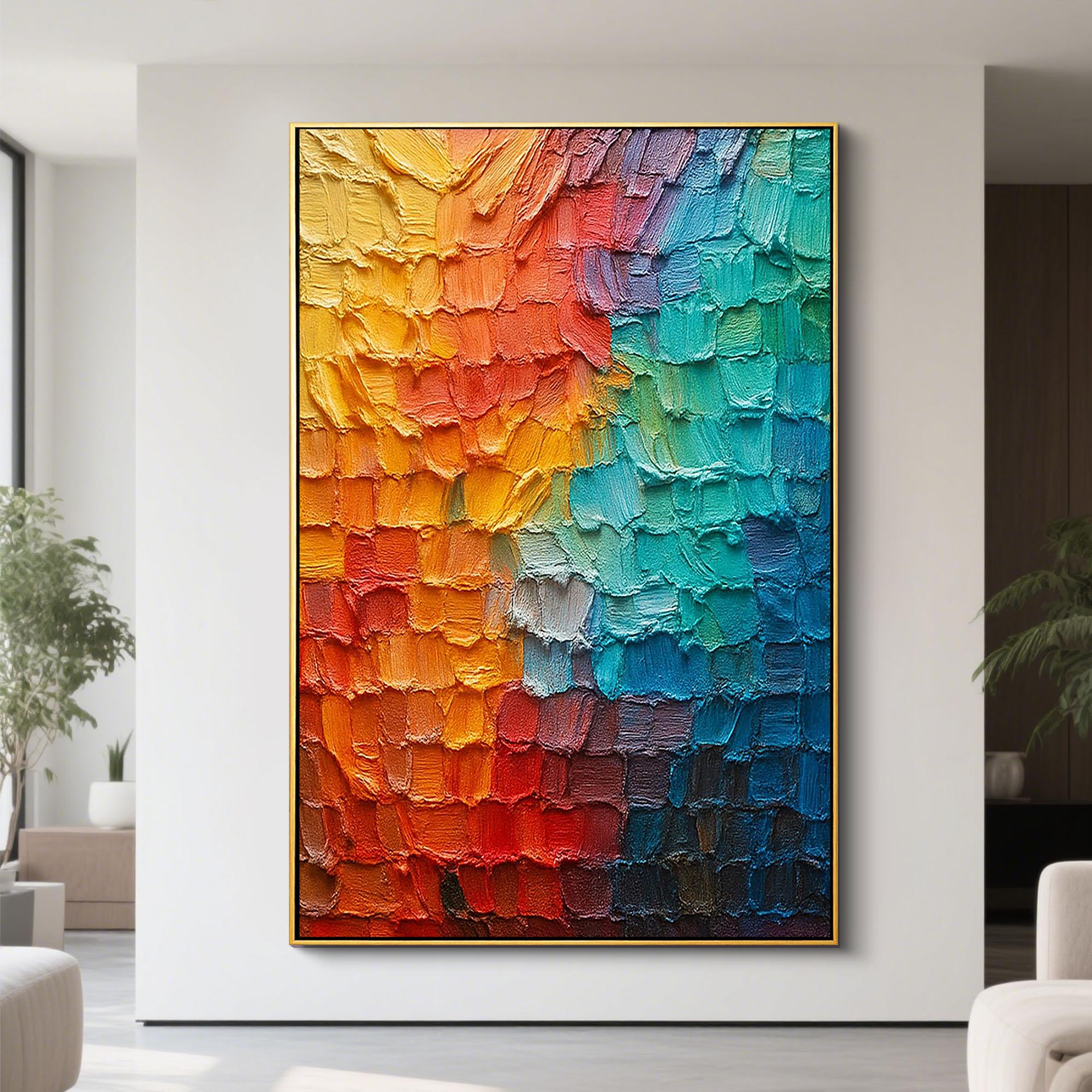 Spectrum Cube – Hand-Painted Multicolored Rainbow Palette Knife 3D Abstract Painting | Bold Abstract Palette Knife Living Room Art