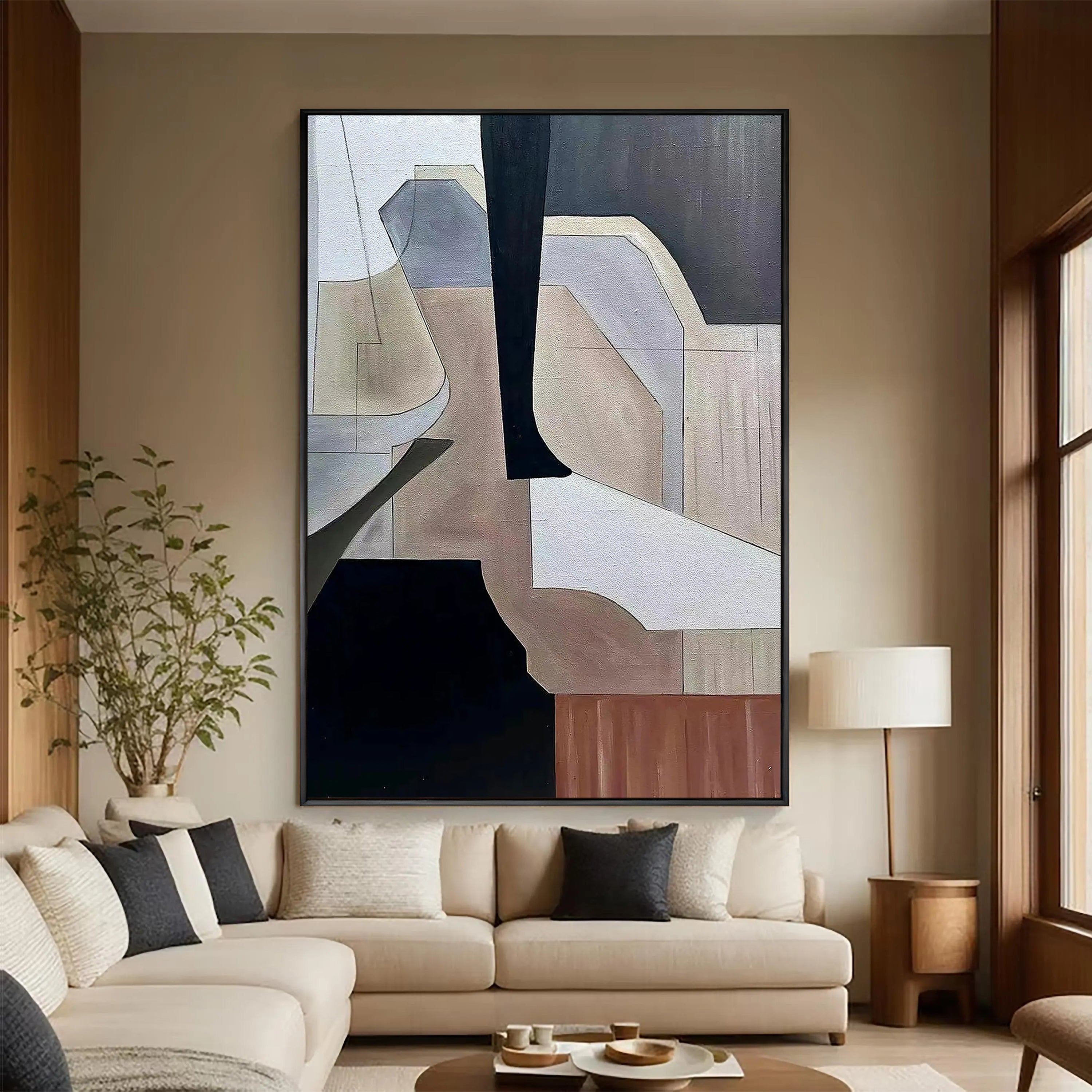 URBAN GEOMETRIC: Minimalist Wall Art, Hand-Painted Modern Abstract Neutral Tone Block Textured Gallery Art