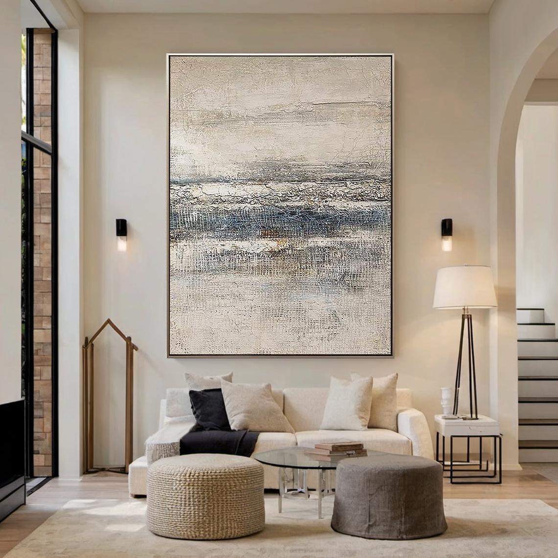 Silent Horizon – Modern Grayscale Textured Grid Relief Wabi-Sabi Painting | Japandi Wabi-Sabi Living Room & Bedroom Art
