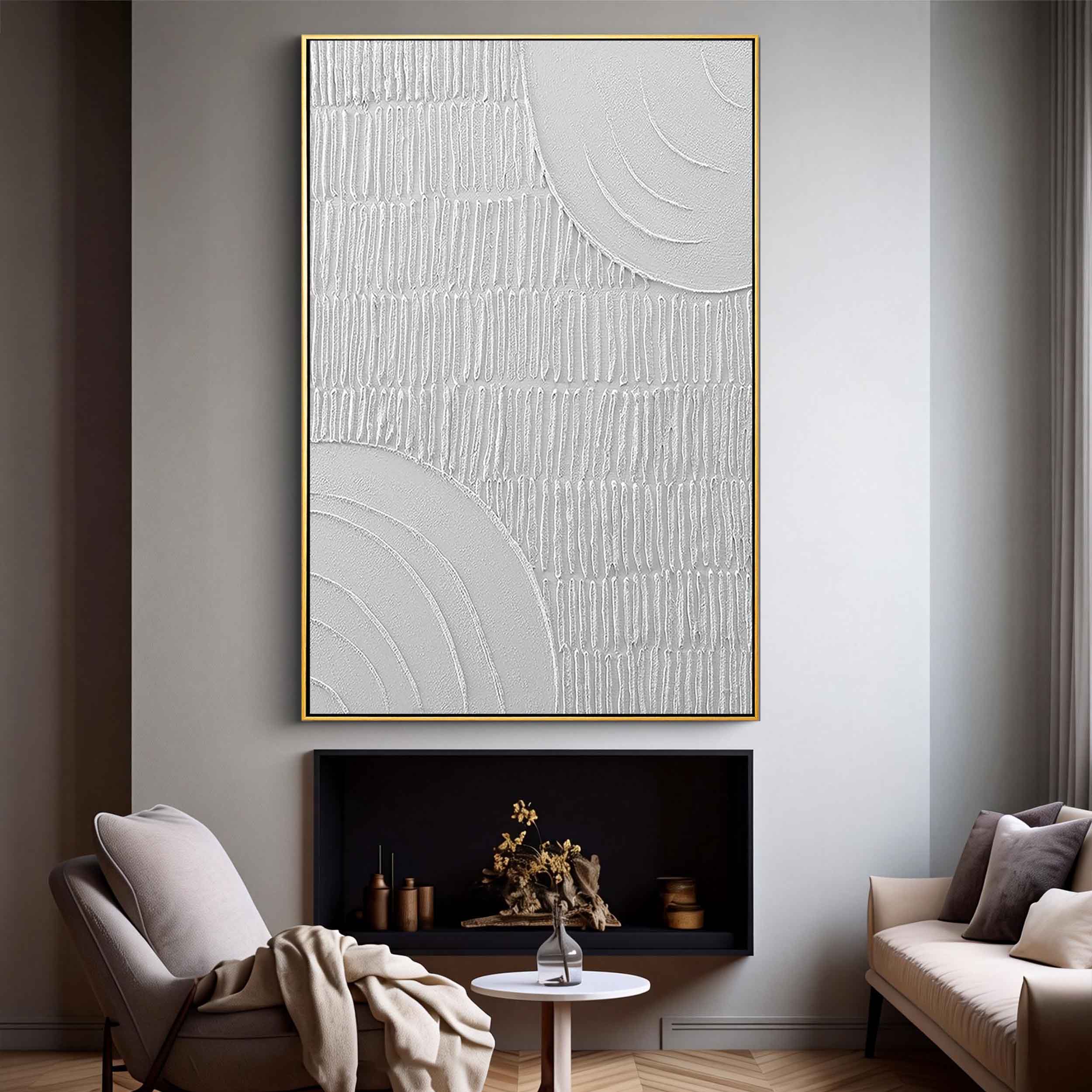 Silent Matrix – Modern Minimalist Geometric Relief Texture Painting | Modern Minimalist Bedroom & Home Office Art