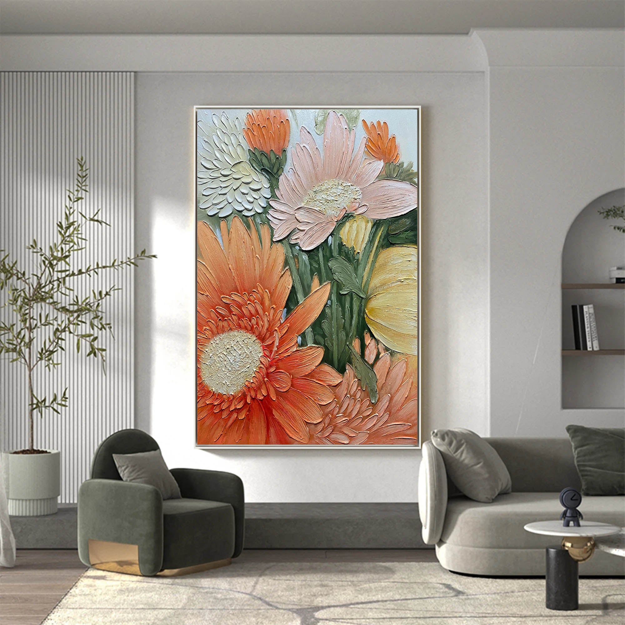 BOHEMIAN BLOOM: Floral Wall Art, 3D Plaster Effect Textured Danish Pastel Maximalist Canvas Painting