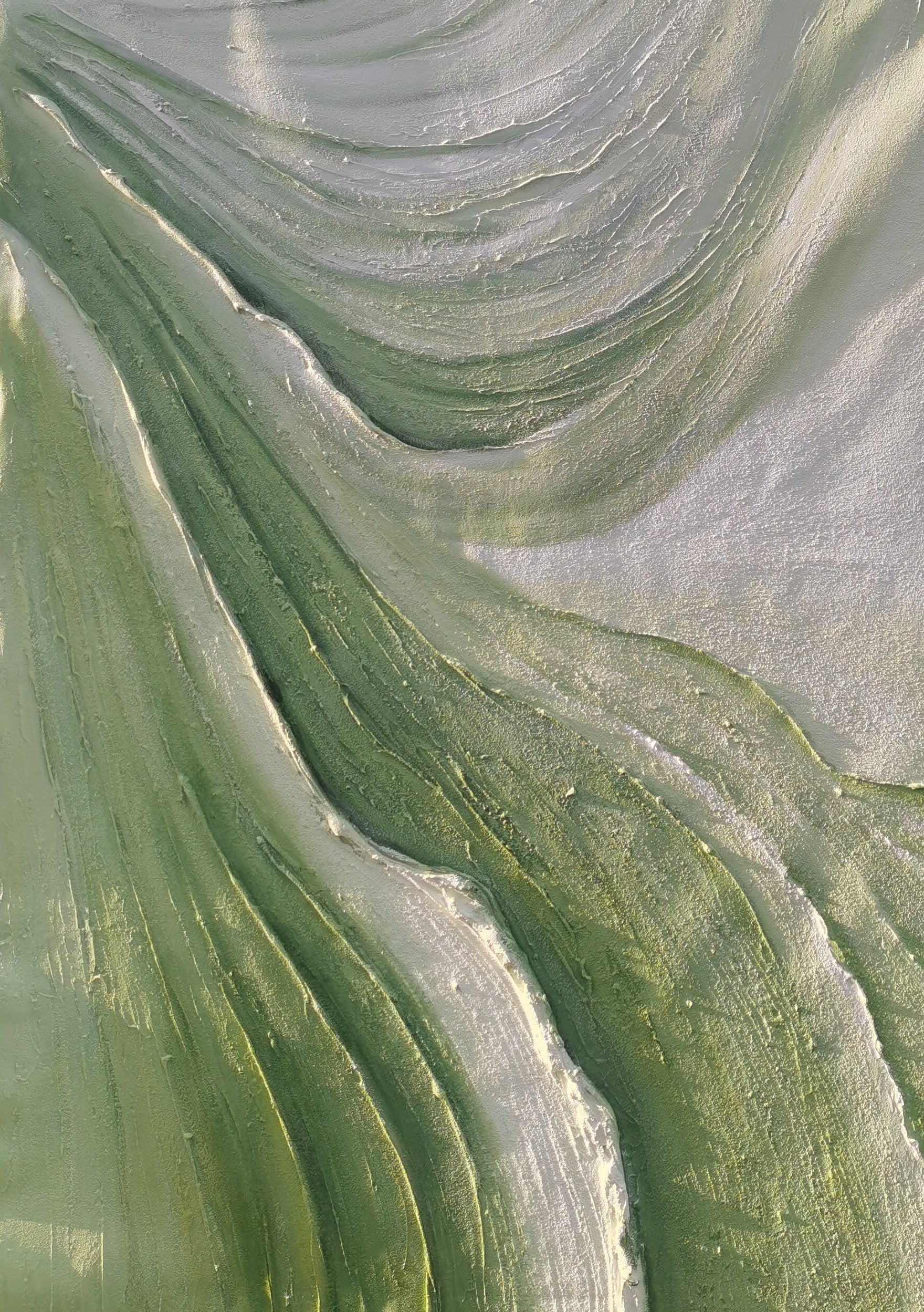 SAGE RIPPLE: Modern 3D Plaster Texture Wall Art, Green Wave Abstract Relief Painting