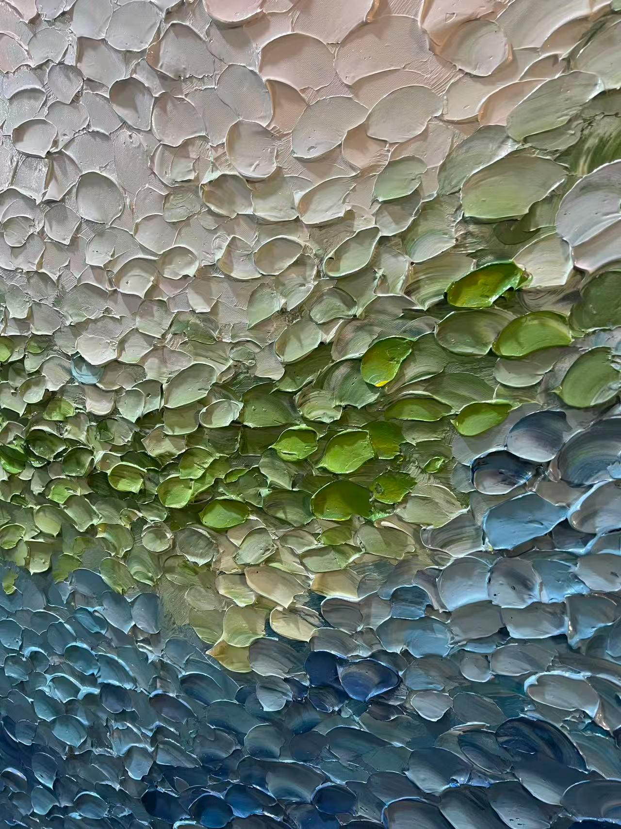 AZURE TERRAIN: Texture Wall Art, Hand-Painted Navy Blue and Sage Green Plaster Effect Relief Studio Art
