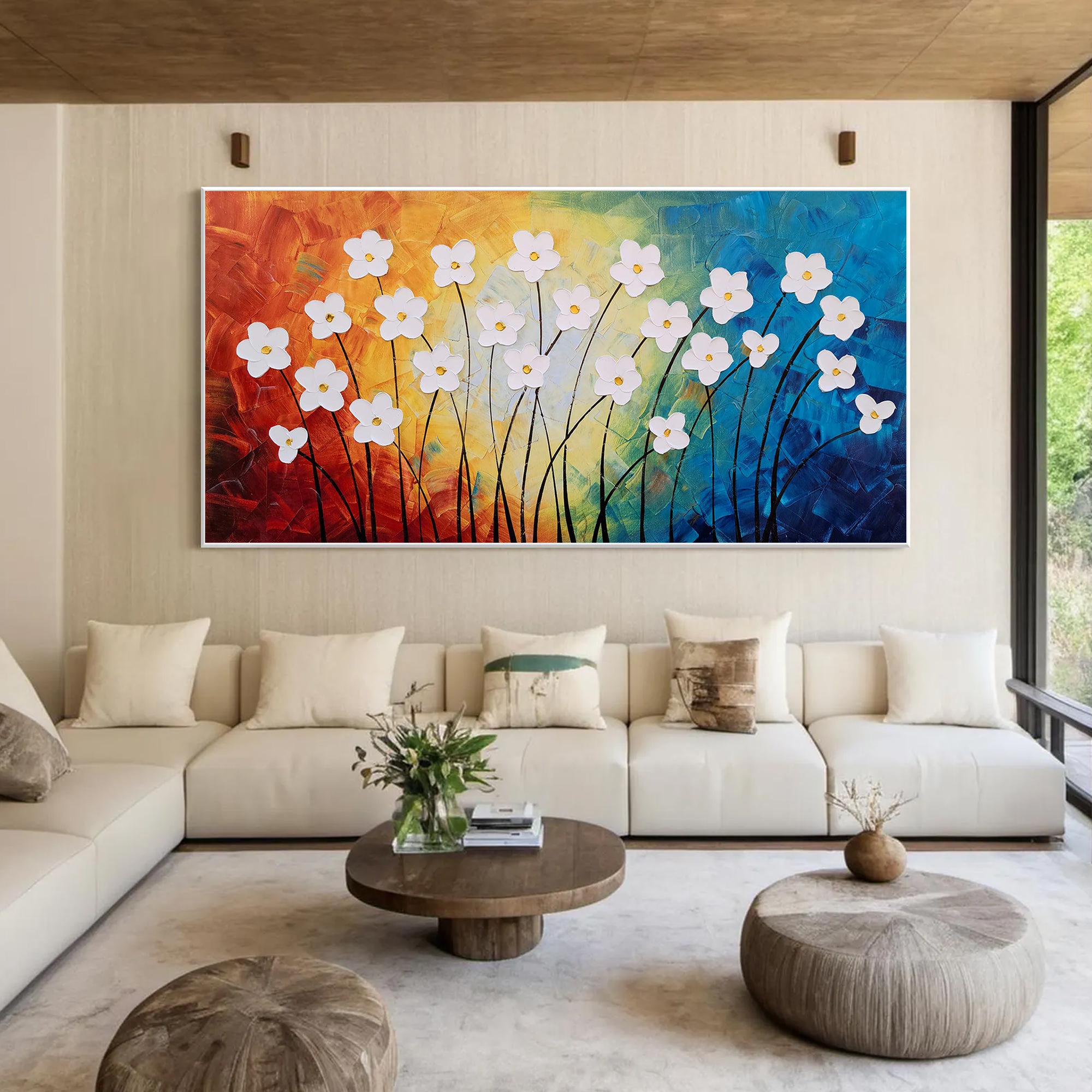 Vivid Bloom – Vibrant Wildflower Relief Floral Painting | Vibrant Botanical Living Room & Dining Room Art