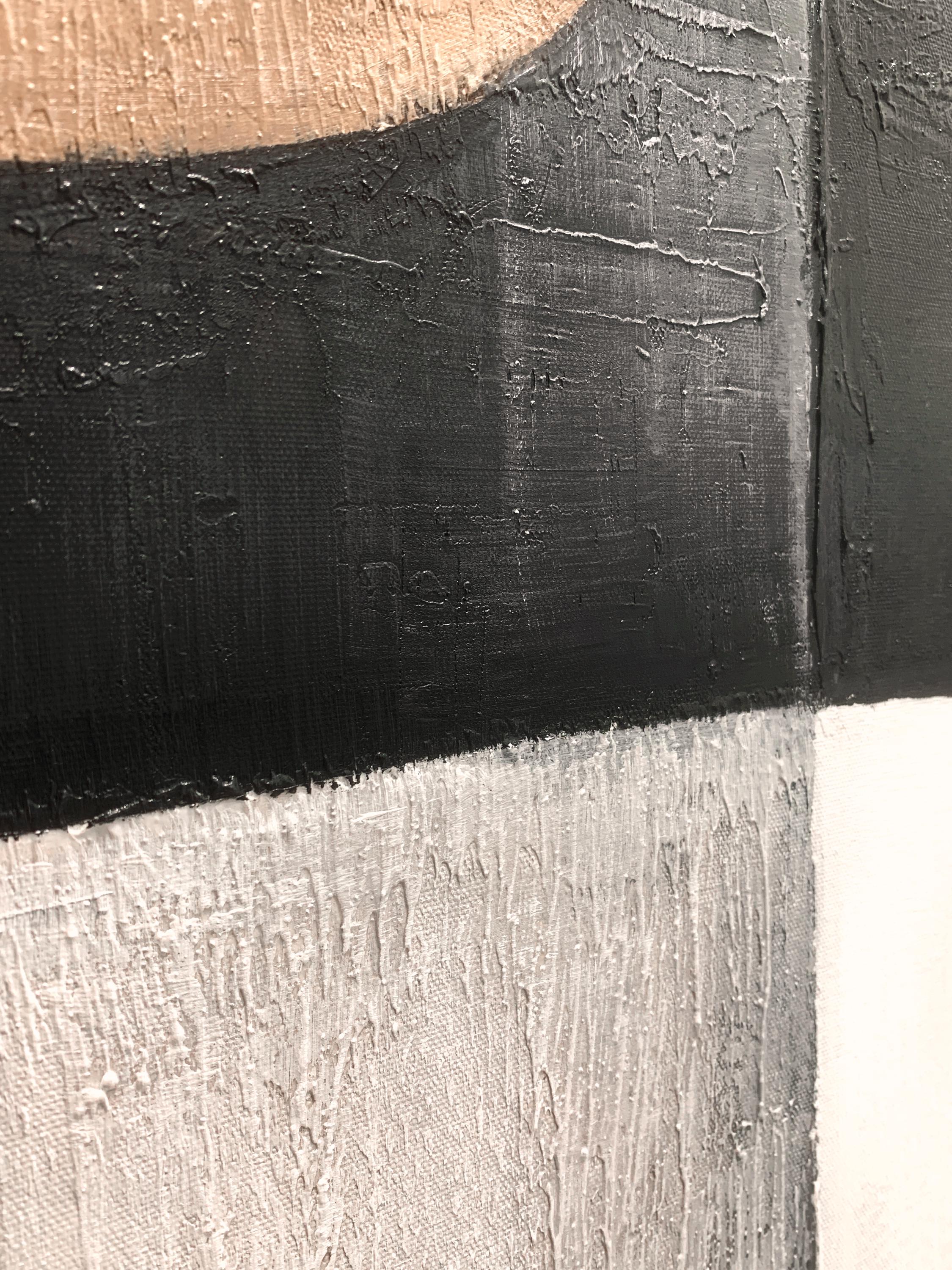 Balanced Geometric – Hand-Painted Black and Beige Minimalist Shapes Wabi-Sabi Painting | Japandi Organic Wabi-Sabi Living Room & Hallway Art