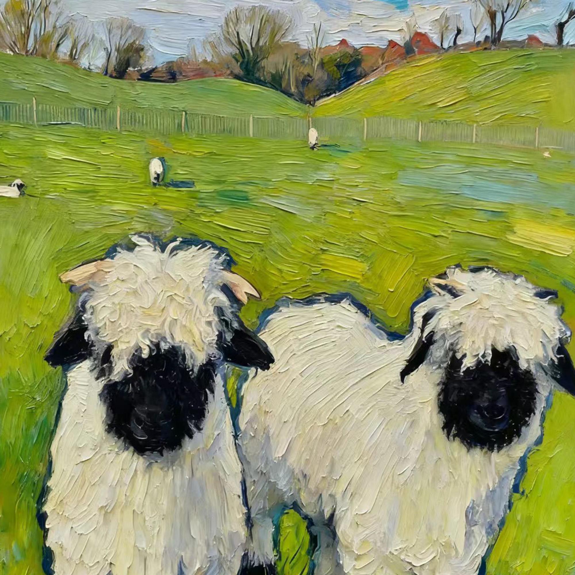 The Cotton-Wool Meadow – Post-Impressionist Sheep Impasto Painting | Whimsical Countryside Living Room Art
