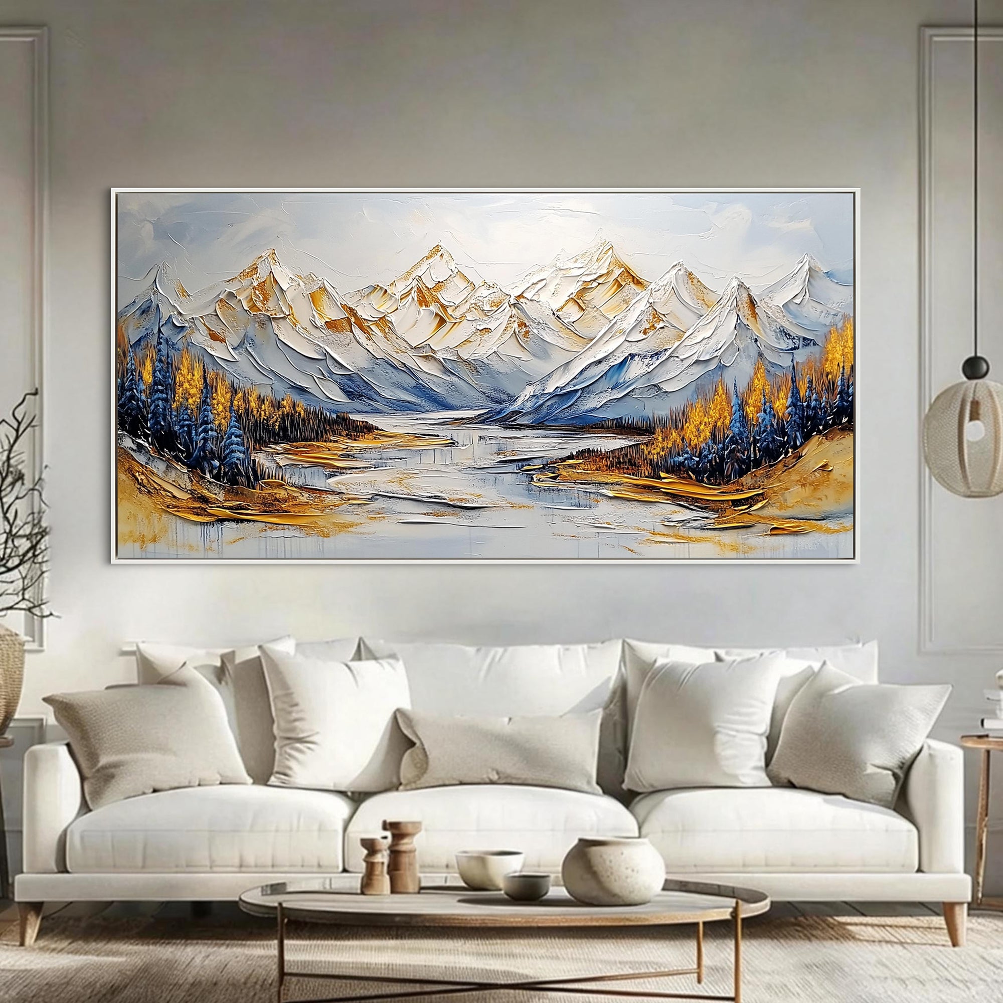 Echo of the Glacier – Modern Luxury Mountain Landscape Painting | Horizontal Impasto Living Room Art