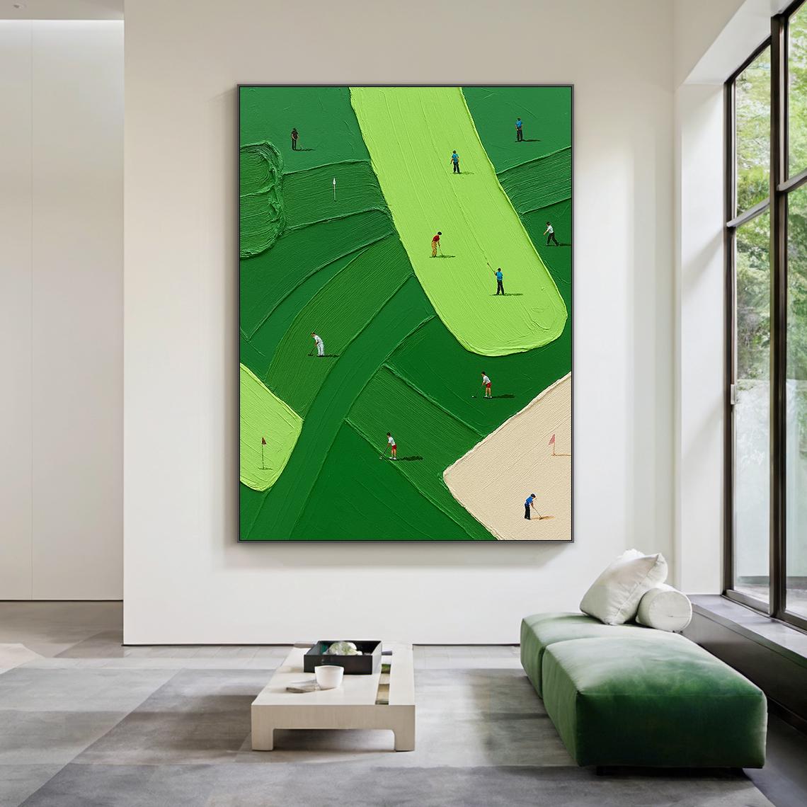 The Green – Minimalist Fairway Relief Texture Painting | Contemporary Sport Home Office & Living Room Art
